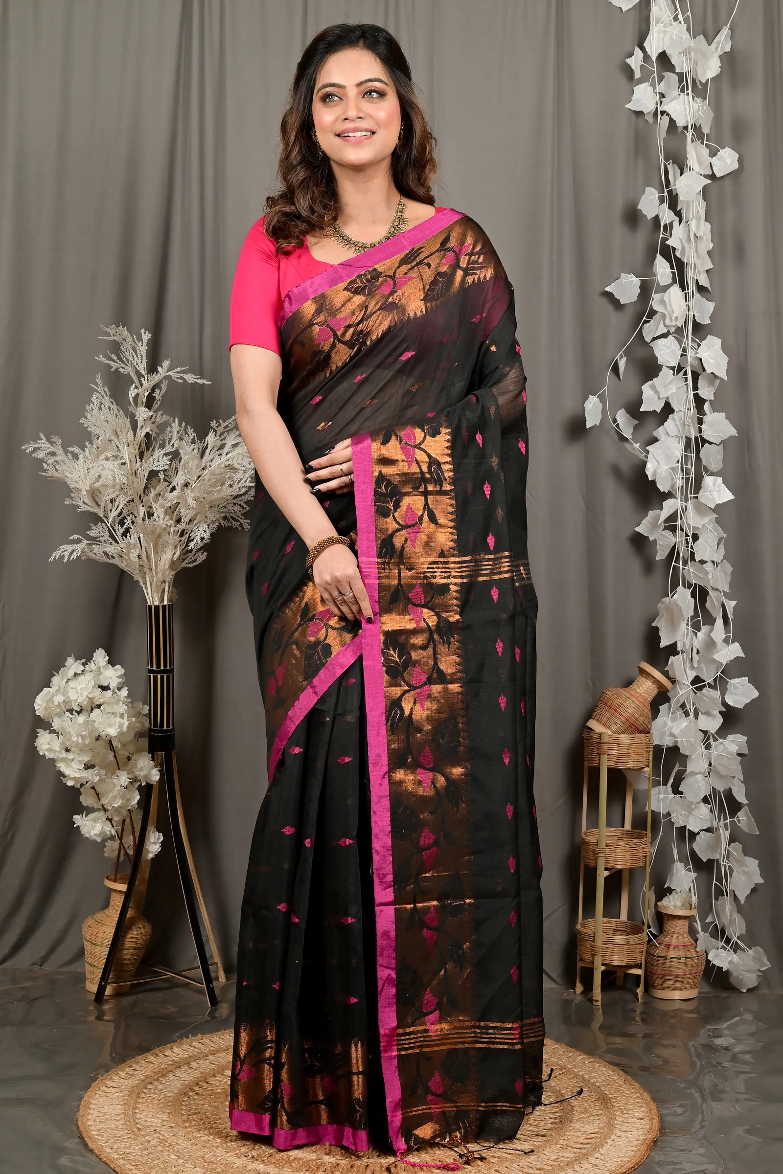 DipDiya Cotton Black Dipani Rooted in Bengal Handloom Sarees