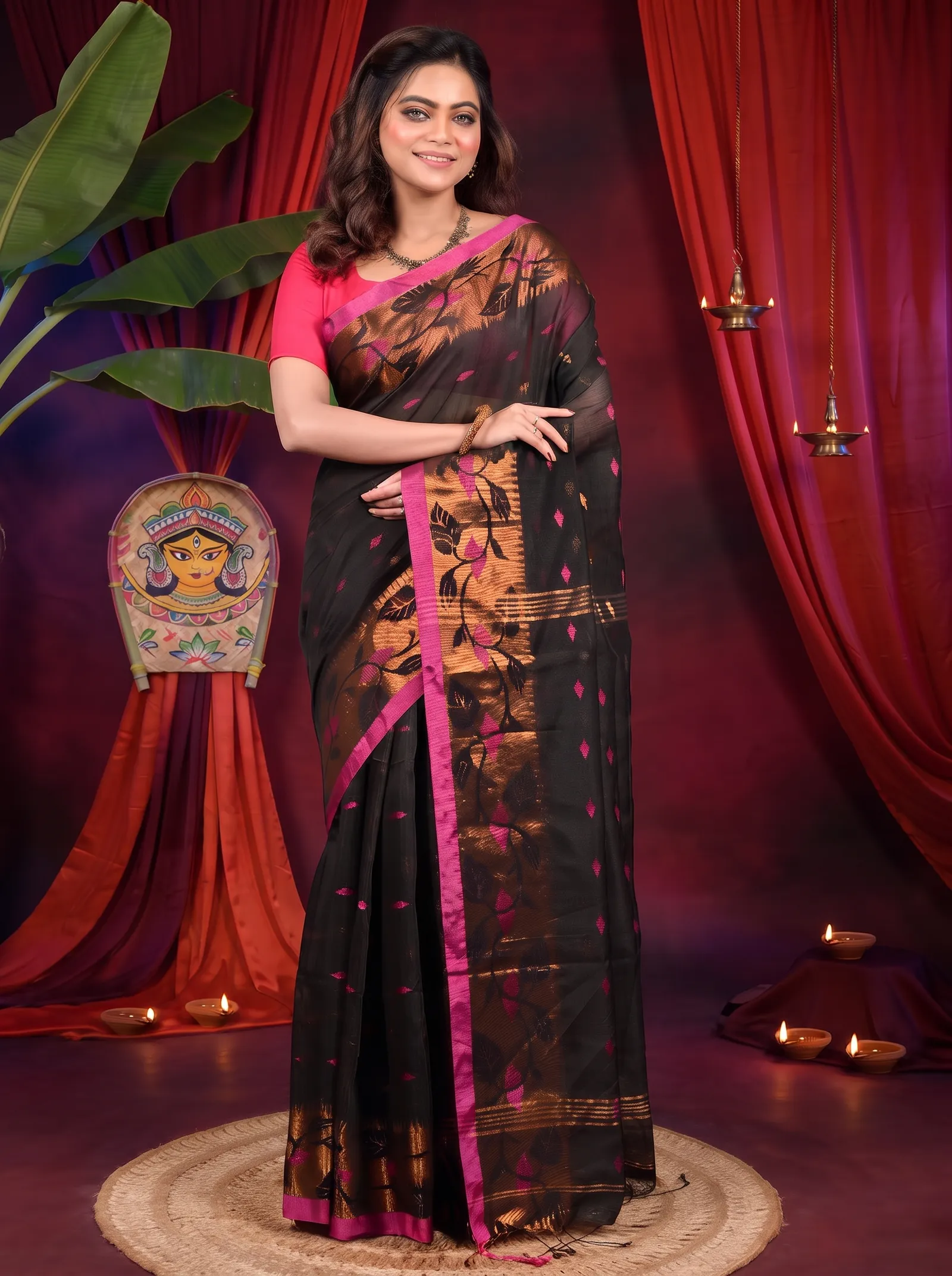 DipDiya Cotton Black Dipani Rooted in Bengal Handloom Sarees