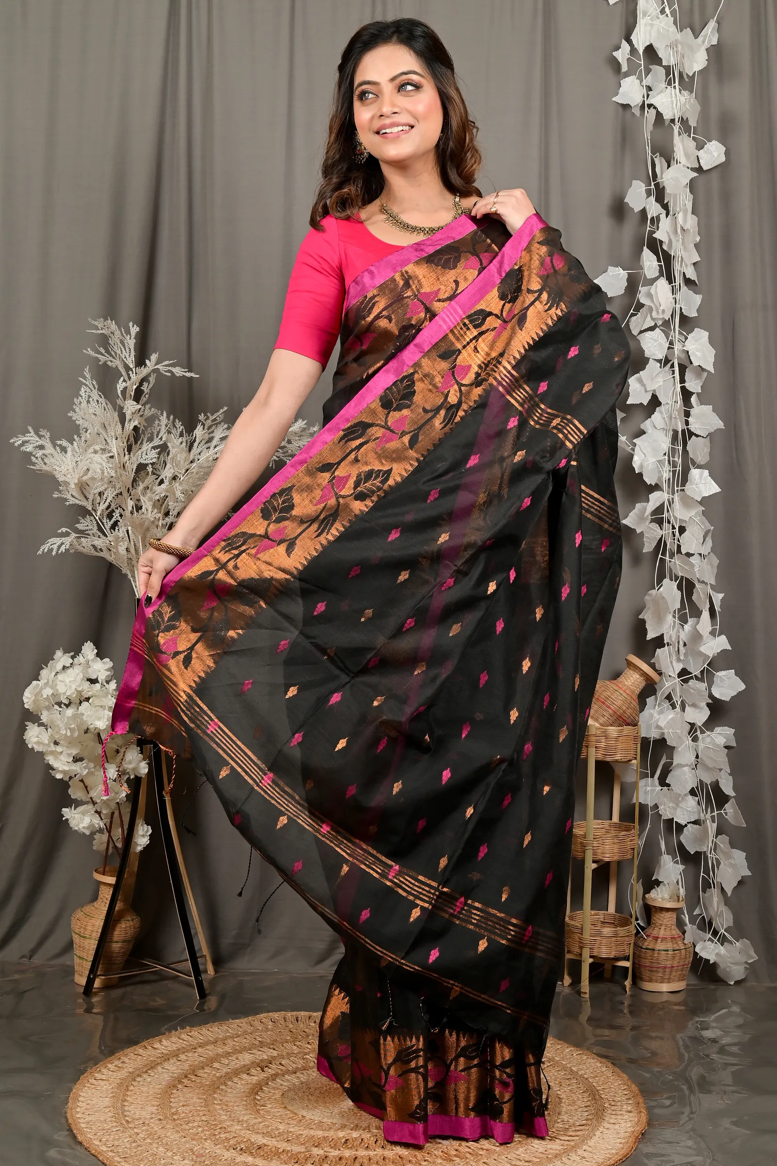 DipDiya Cotton Black Dipani Rooted in Bengal Handloom Sarees
