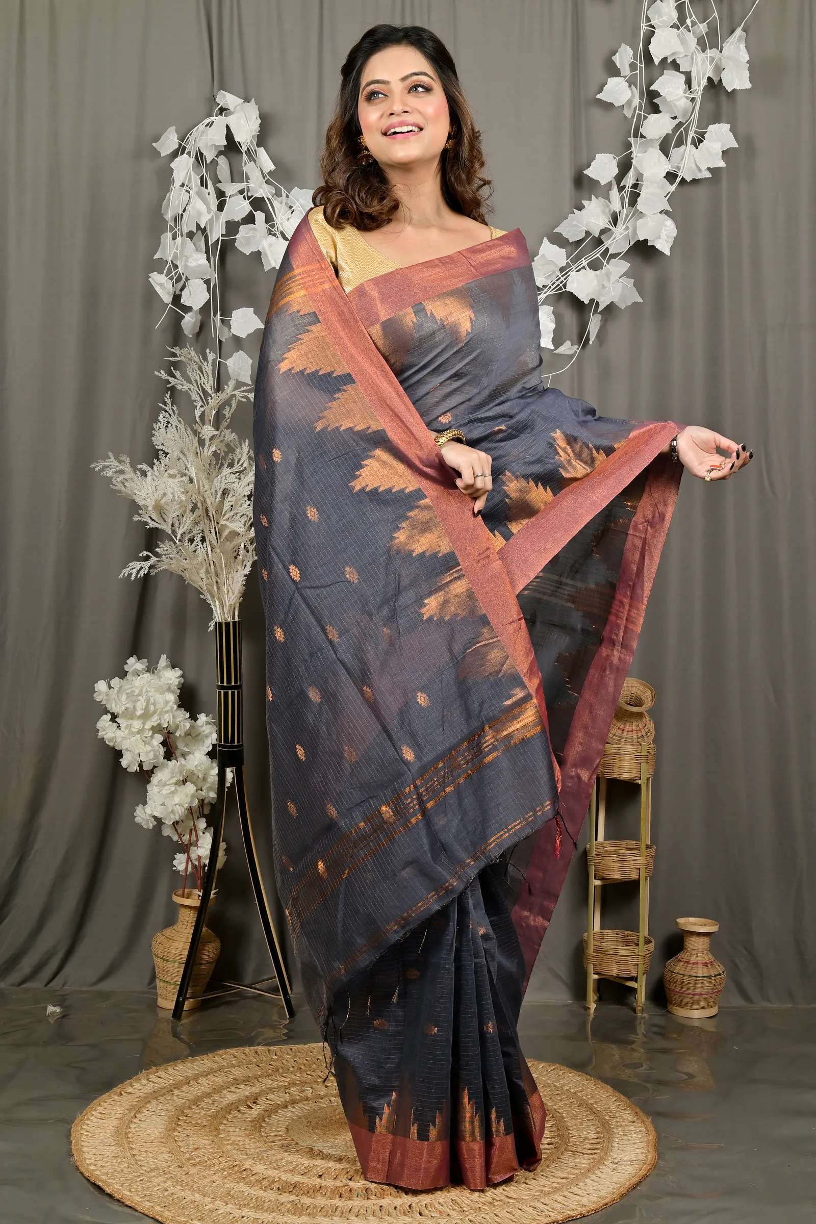 DipDiya Cotton Blend Black Daypi Weaves with a Story Handloom Sarees
