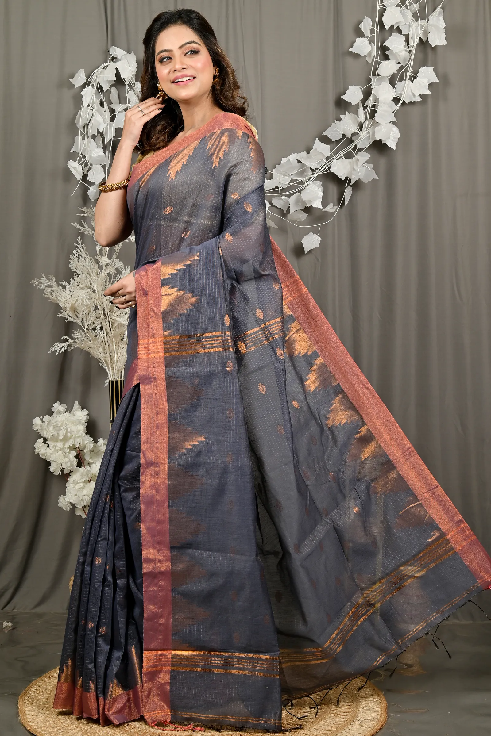 DipDiya Cotton Blend Black Daypi Weaves with a Story Handloom Sarees