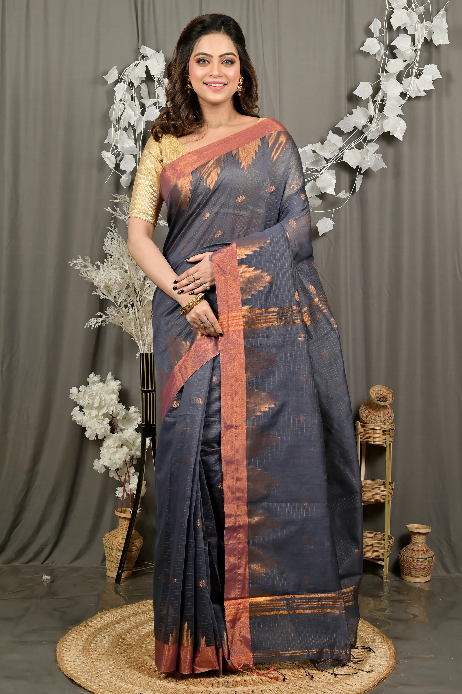 DipDiya Cotton Blend Black Daypi Weaves with a Story Handloom Sarees