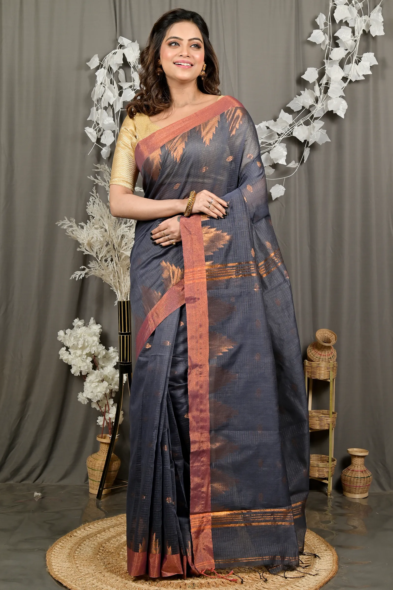 DipDiya Cotton Blend Black Daypi Weaves with a Story Handloom Sarees