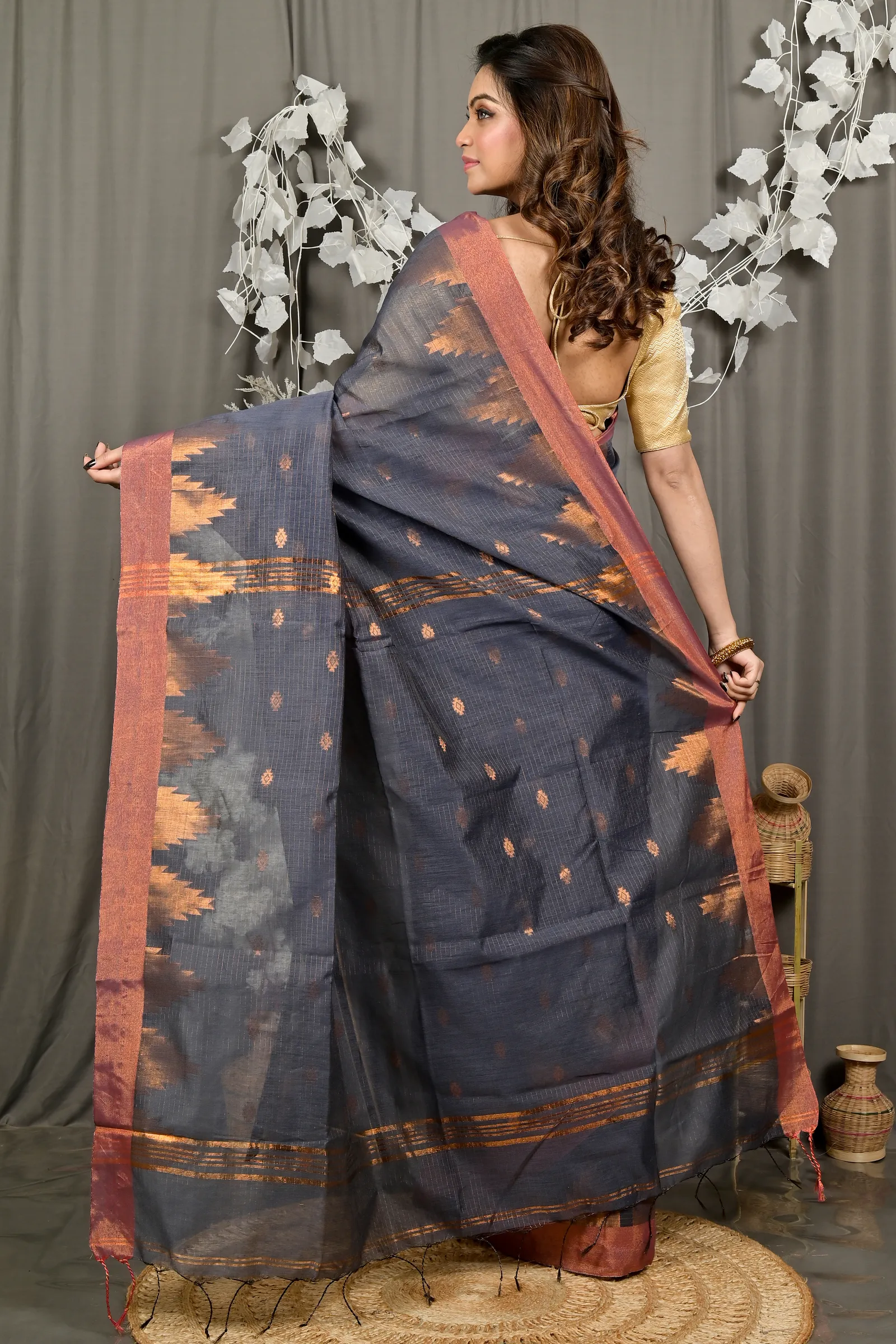 DipDiya Cotton Blend Black Daypi Weaves with a Story Handloom Sarees