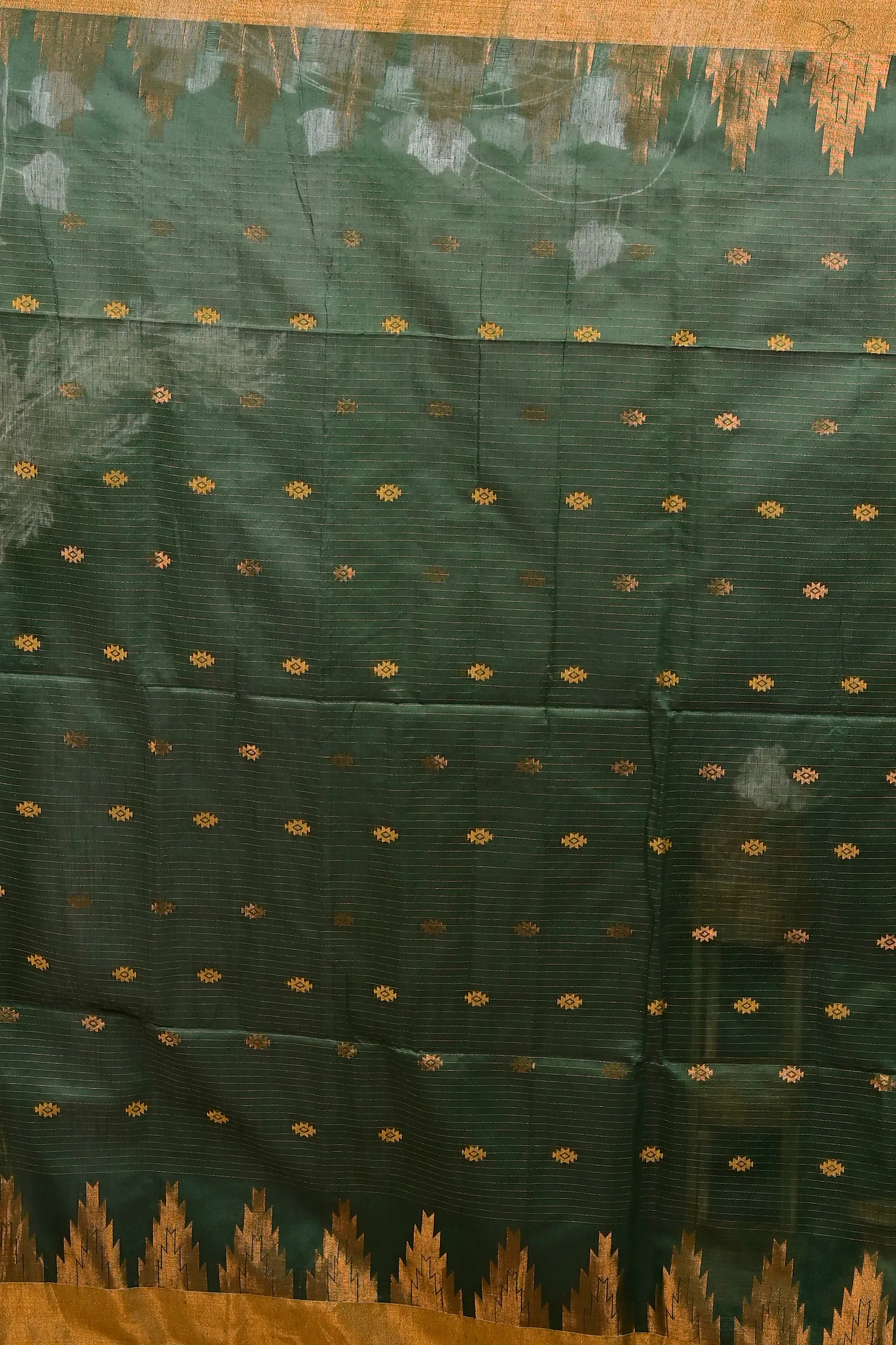 DipDiya Cotton Blend Dark Green Daypi Woven with Love Handloom Sarees