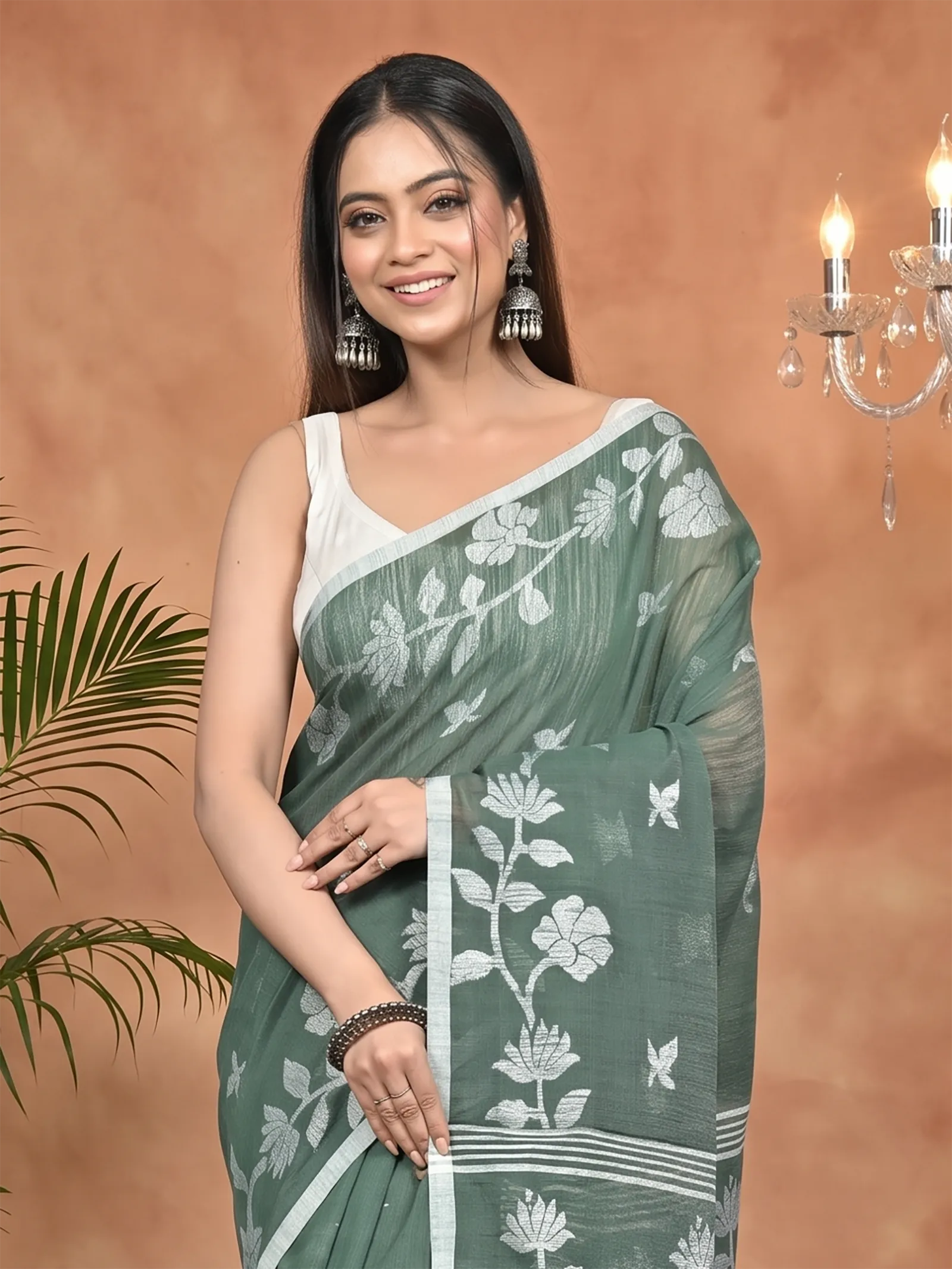 DipDiya Cotton Blend Green Parlon Timeless Bengal Handloom Sarees
