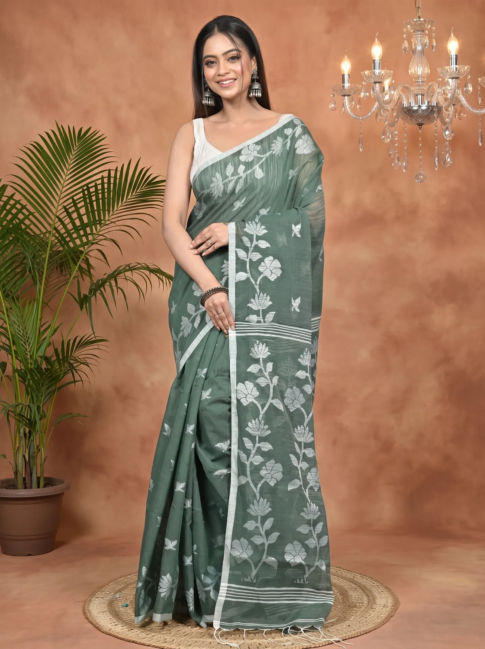 DipDiya Cotton Blend Green Parlon Timeless Bengal Handloom Sarees