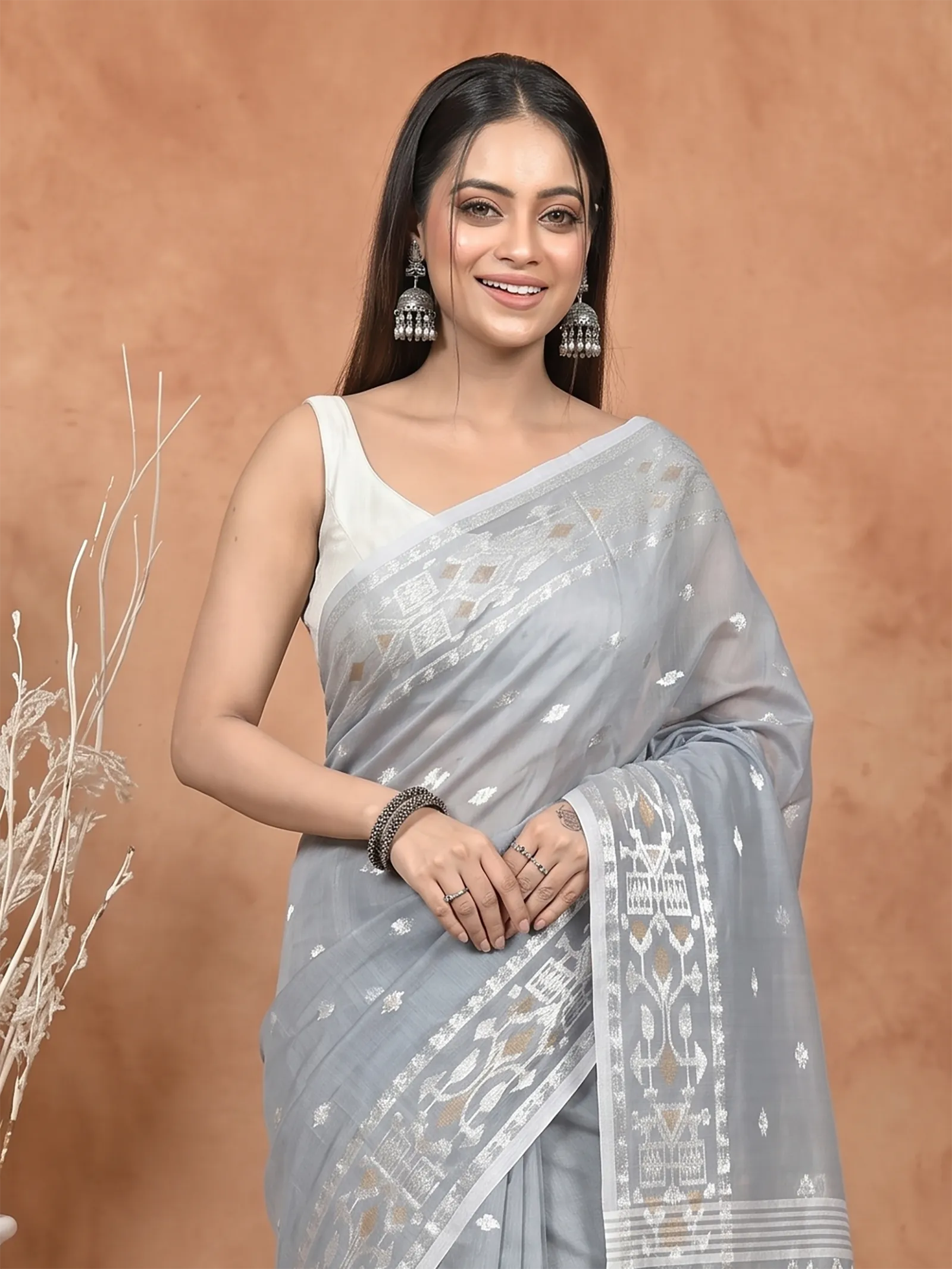 DipDiya Cotton Blend Grey Parlvi Weaves with a Story Handloom Sarees