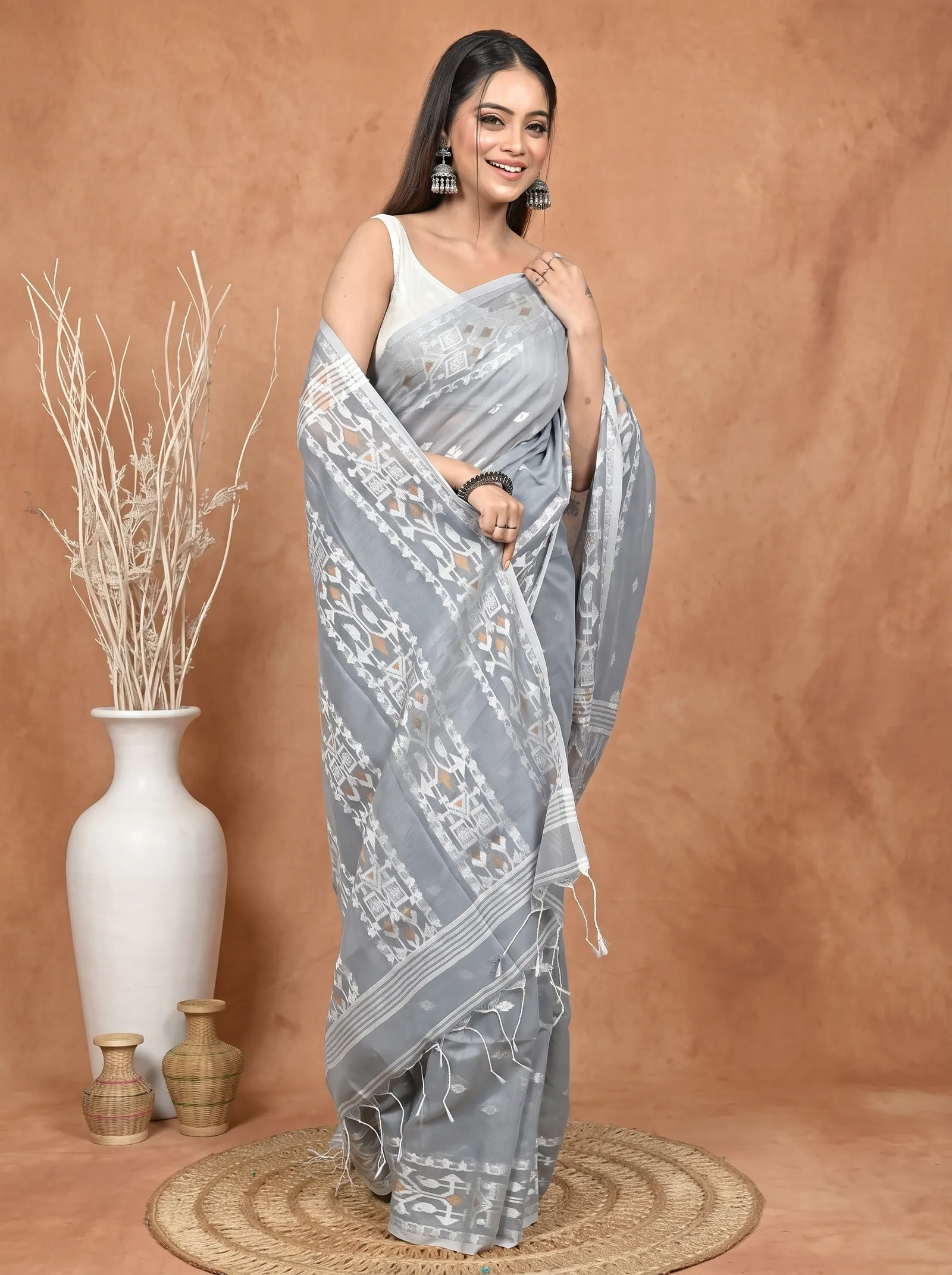 DipDiya Cotton Blend Grey Parlvi Weaves with a Story Handloom Sarees