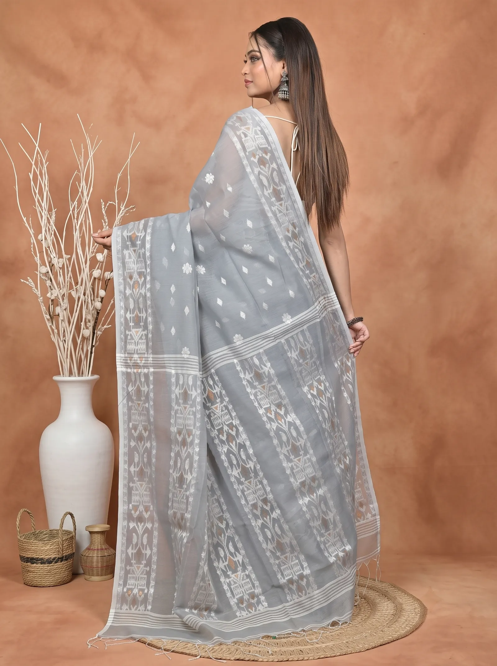 DipDiya Cotton Blend Grey Parlvi Weaves with a Story Handloom Sarees