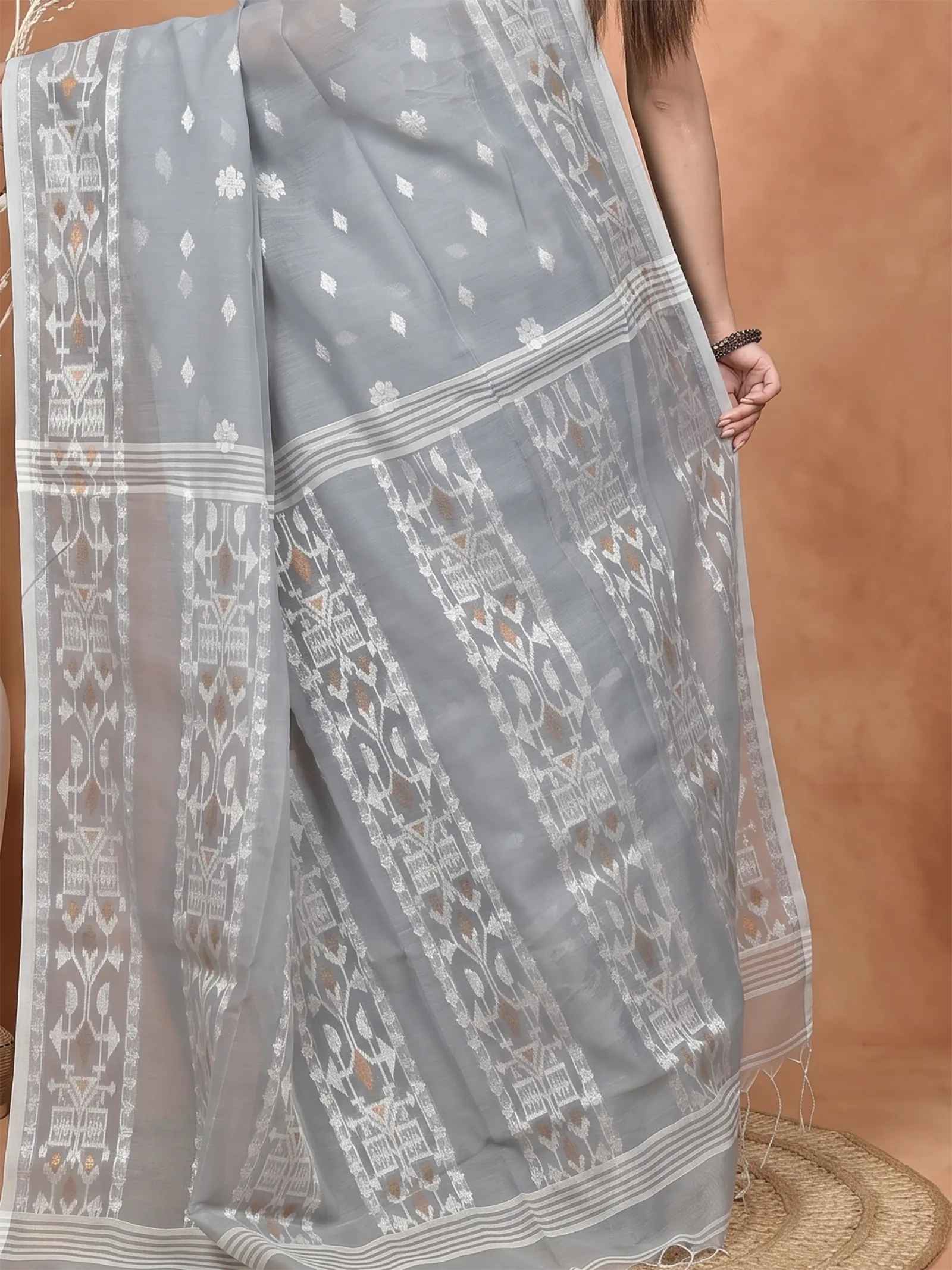 DipDiya Cotton Blend Grey Parlvi Weaves with a Story Handloom Sarees