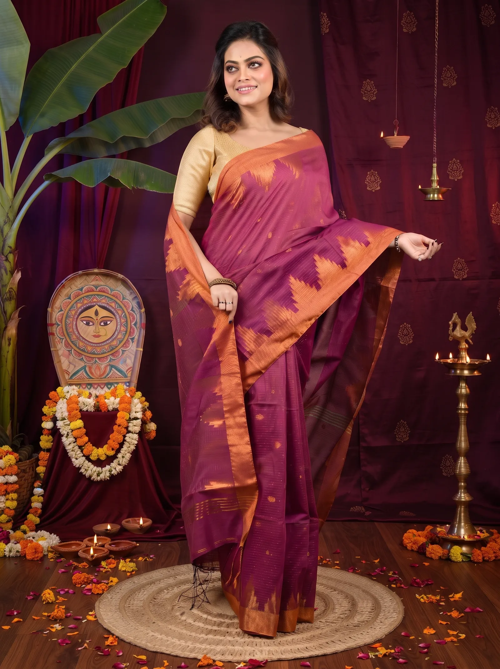 DipDiya Cotton Blend Magenta Daypi Traditional Elegance Handloom Sarees