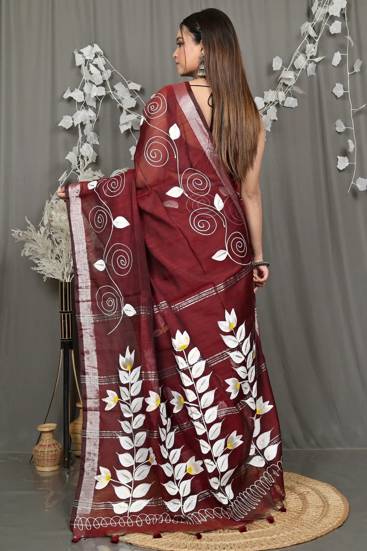 DipDiya Cotton Blend Merron Souvar Heritage of Bengali Hand Painted Sarees