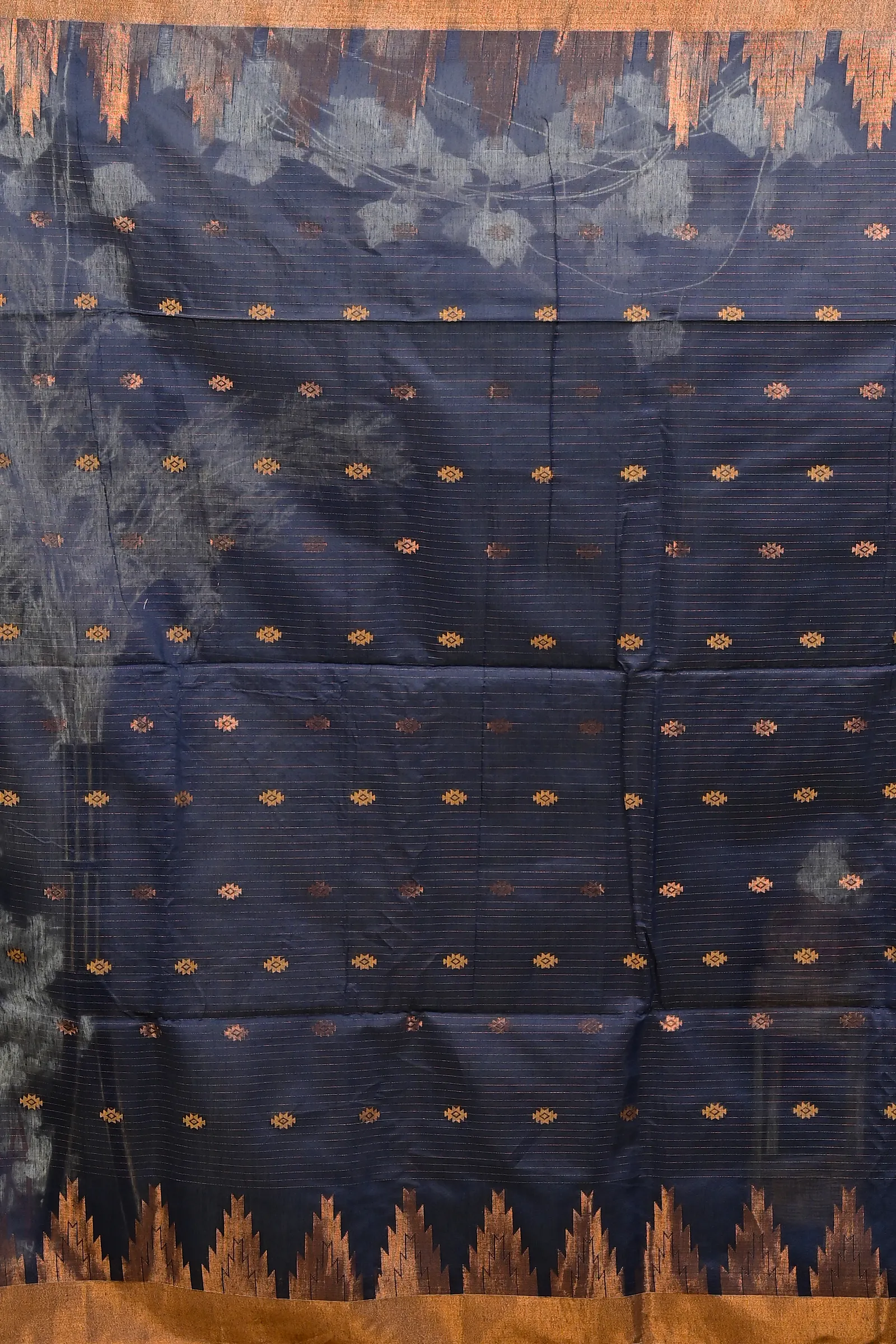 DipDiya Cotton Blend Naby Blue Daypi Woven by Hand Handloom Sarees