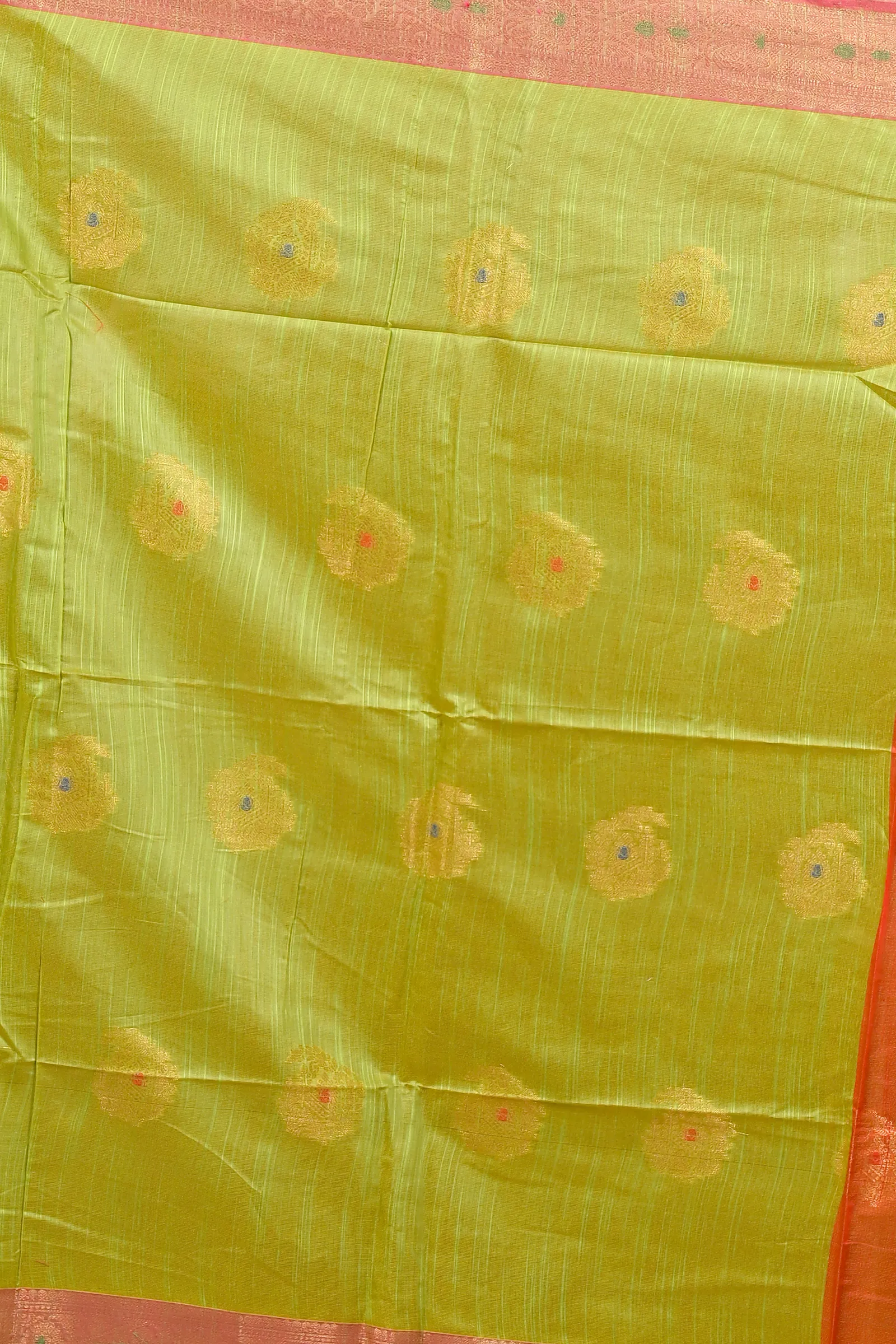 DipDiya Cotton Blend Orange Green Daymin Wrapped in Heritage Handloom Sarees