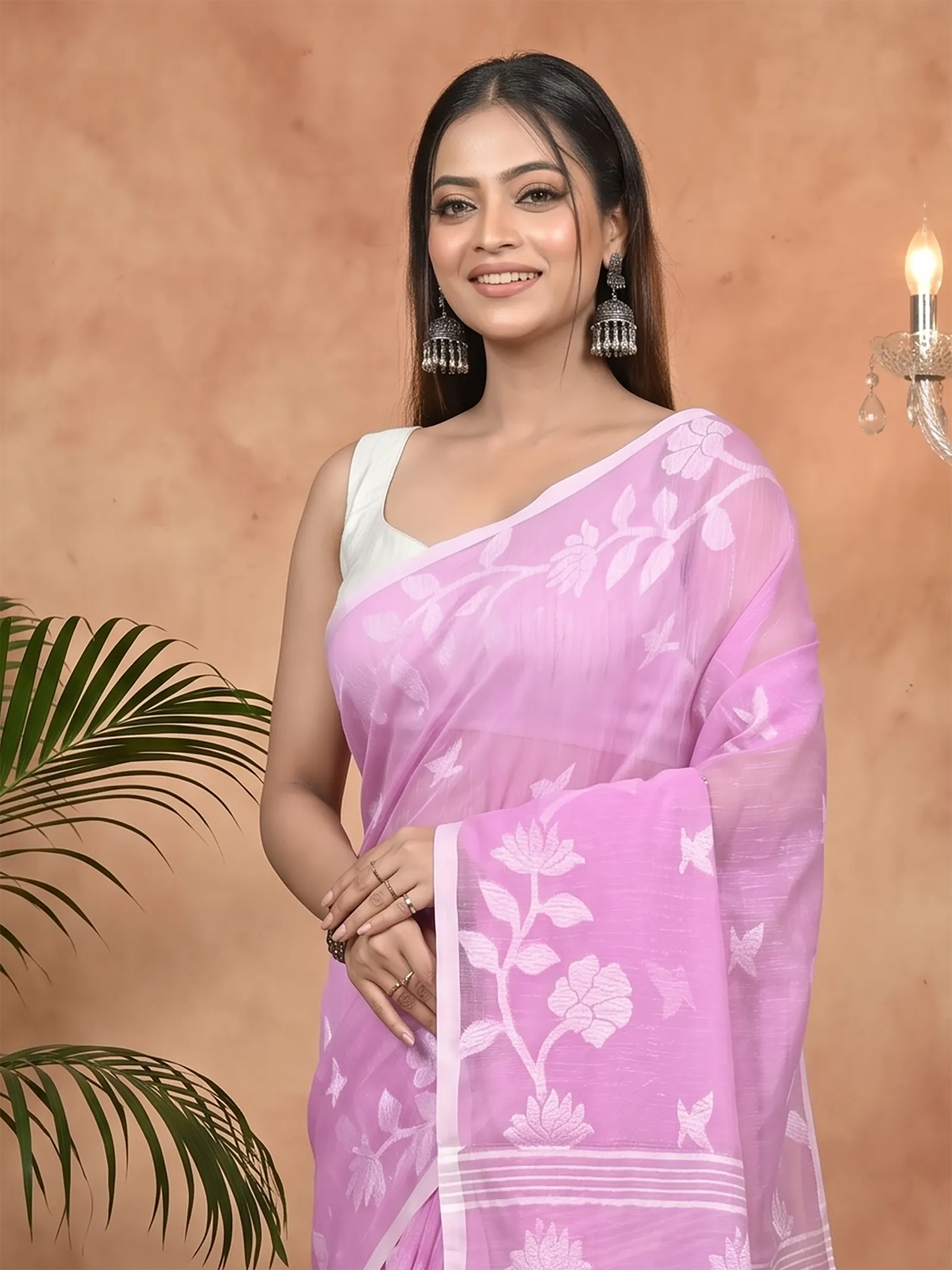 DipDiya Cotton Blend Pink Parlon Stories of Bengal Handloom Sarees