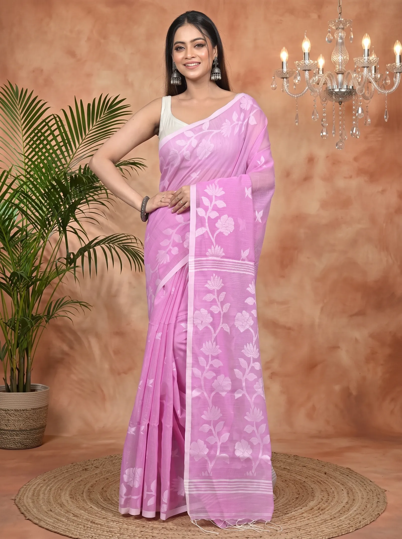 DipDiya Cotton Blend Pink Parlon Stories of Bengal Handloom Sarees