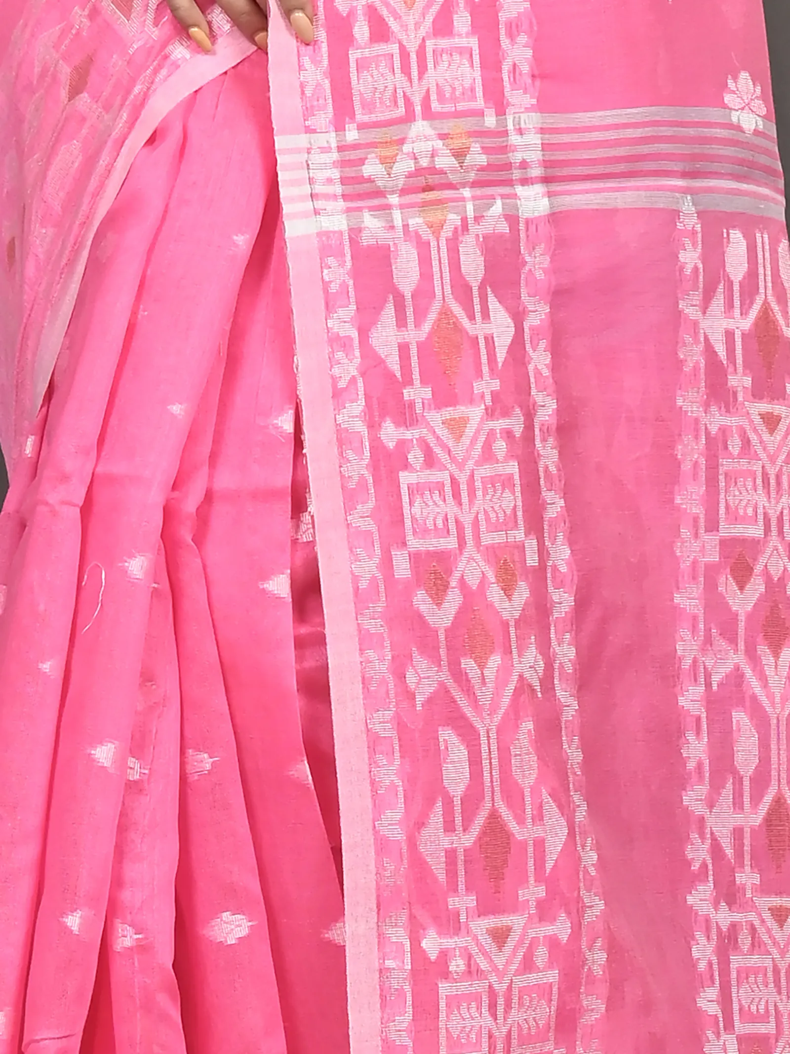 DipDiya Cotton Blend Pink Parlvi Woven by Hand Handloom Sarees