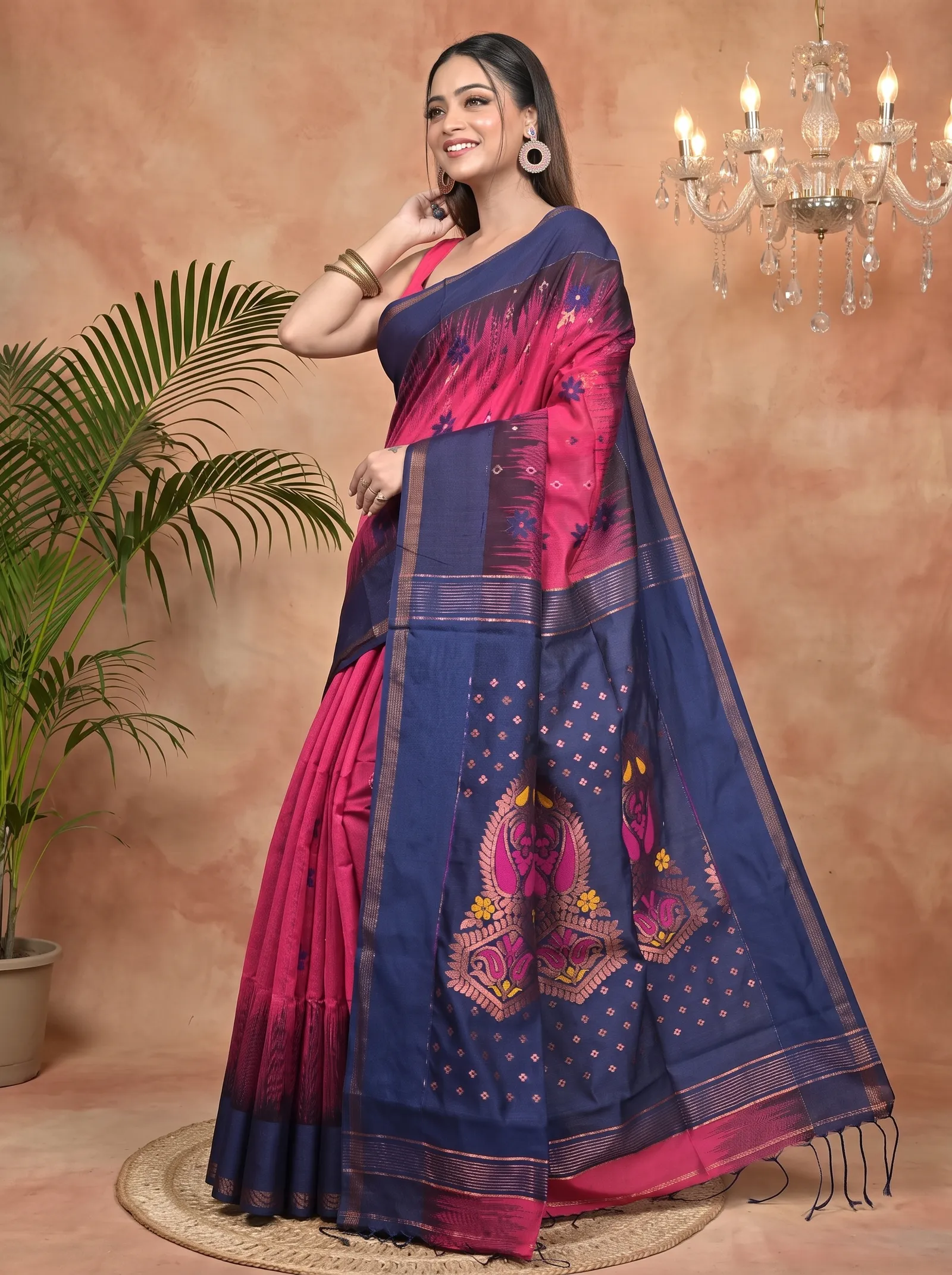 DipDiya Cotton Blend Purpel Blue Parlkim Rooted in Bengal Ikkat Jharna Sarees