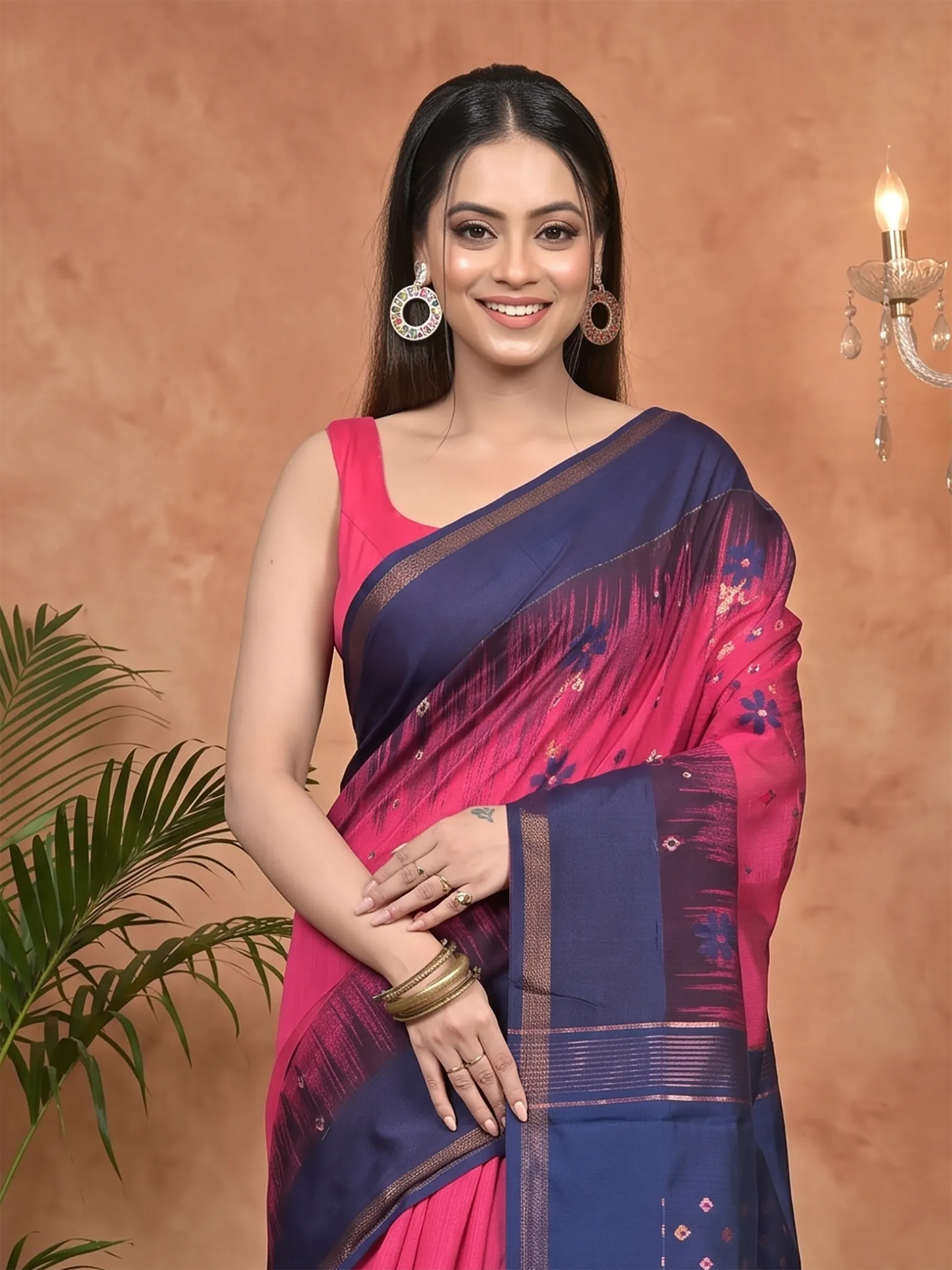 DipDiya Cotton Blend Purpel Blue Parlkim Rooted in Bengal Ikkat Jharna Sarees