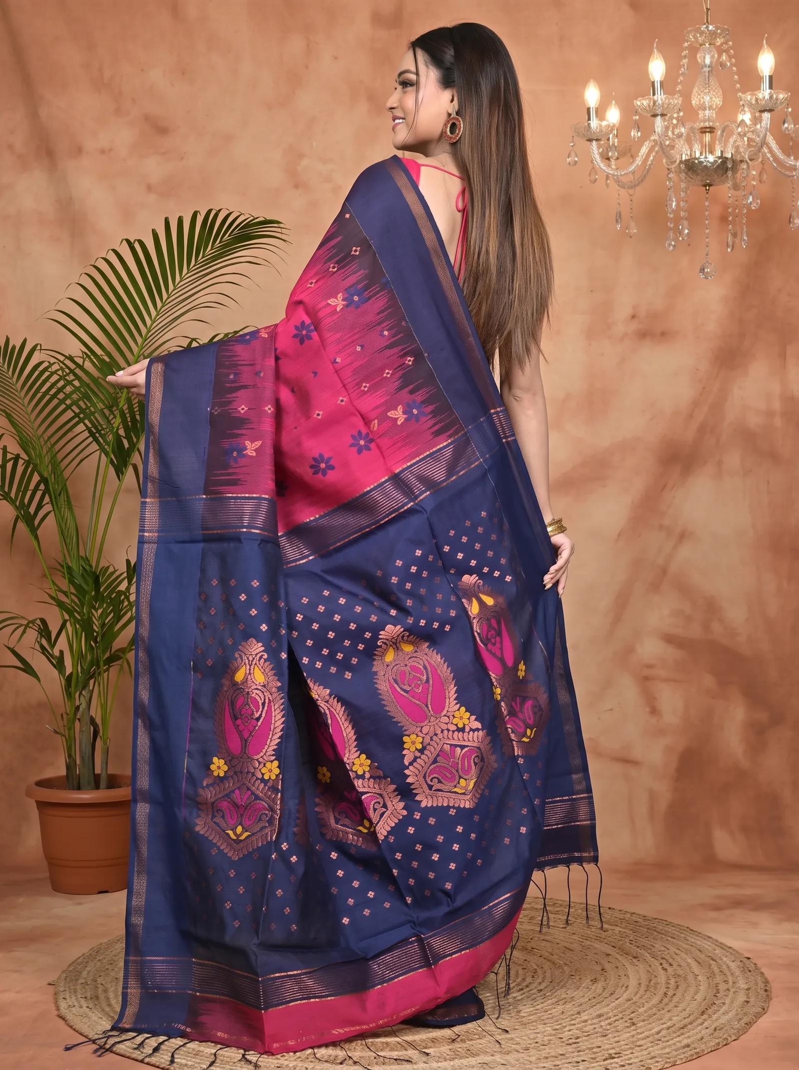 DipDiya Cotton Blend Purpel Blue Parlkim Rooted in Bengal Ikkat Jharna Sarees