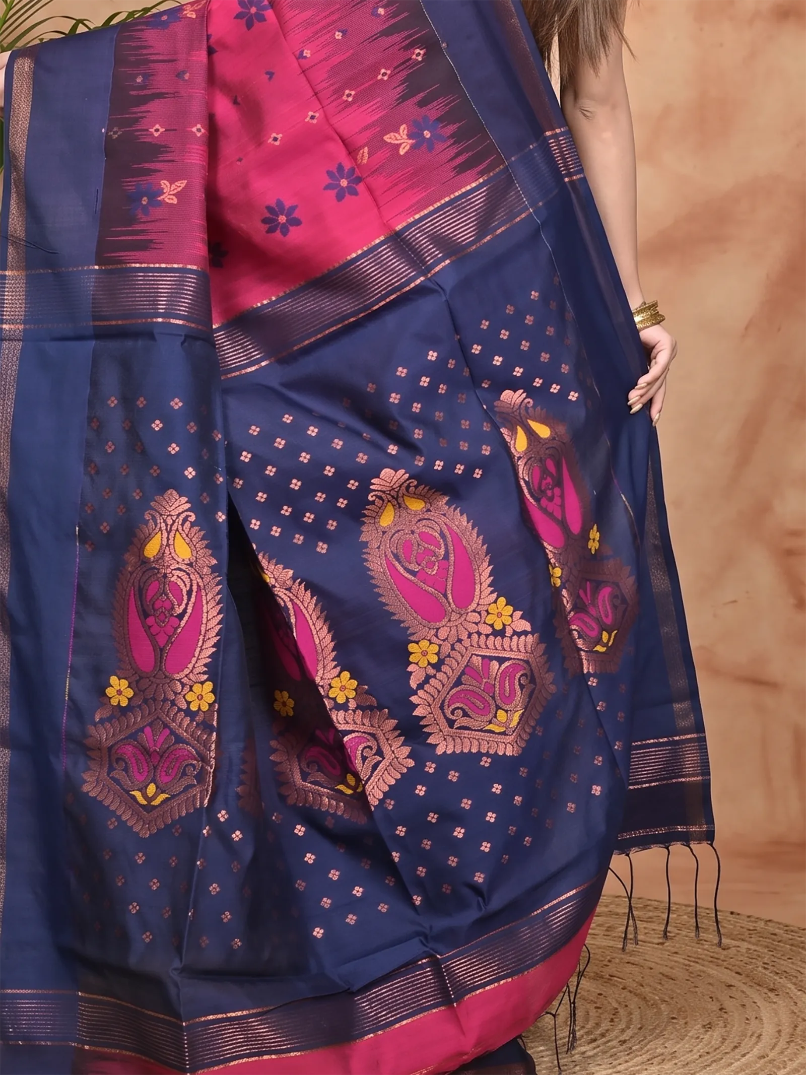 DipDiya Cotton Blend Purpel Blue Parlkim Rooted in Bengal Ikkat Jharna Sarees