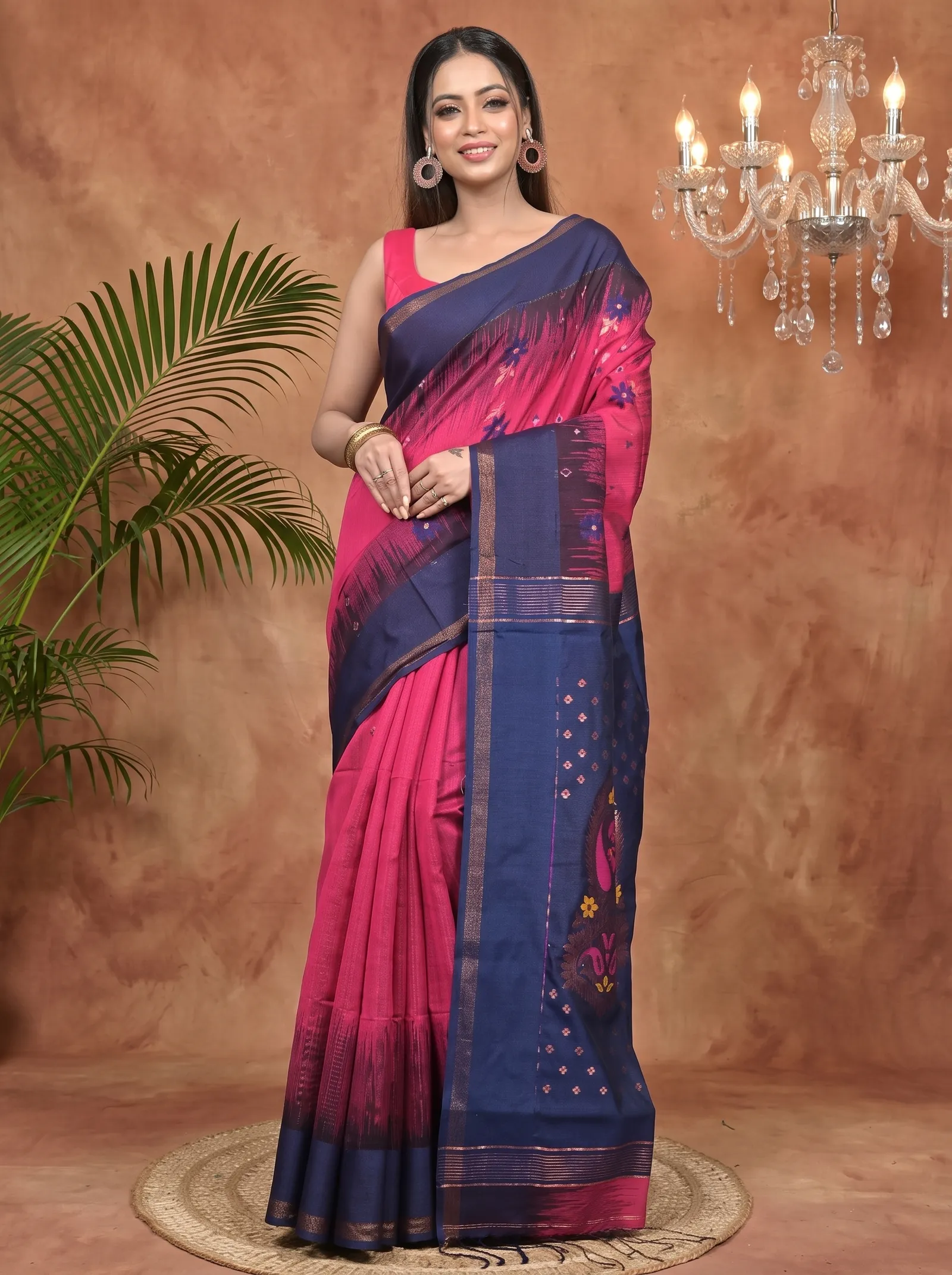 DipDiya Cotton Blend Purpel Blue Parlkim Rooted in Bengal Ikkat Jharna Sarees
