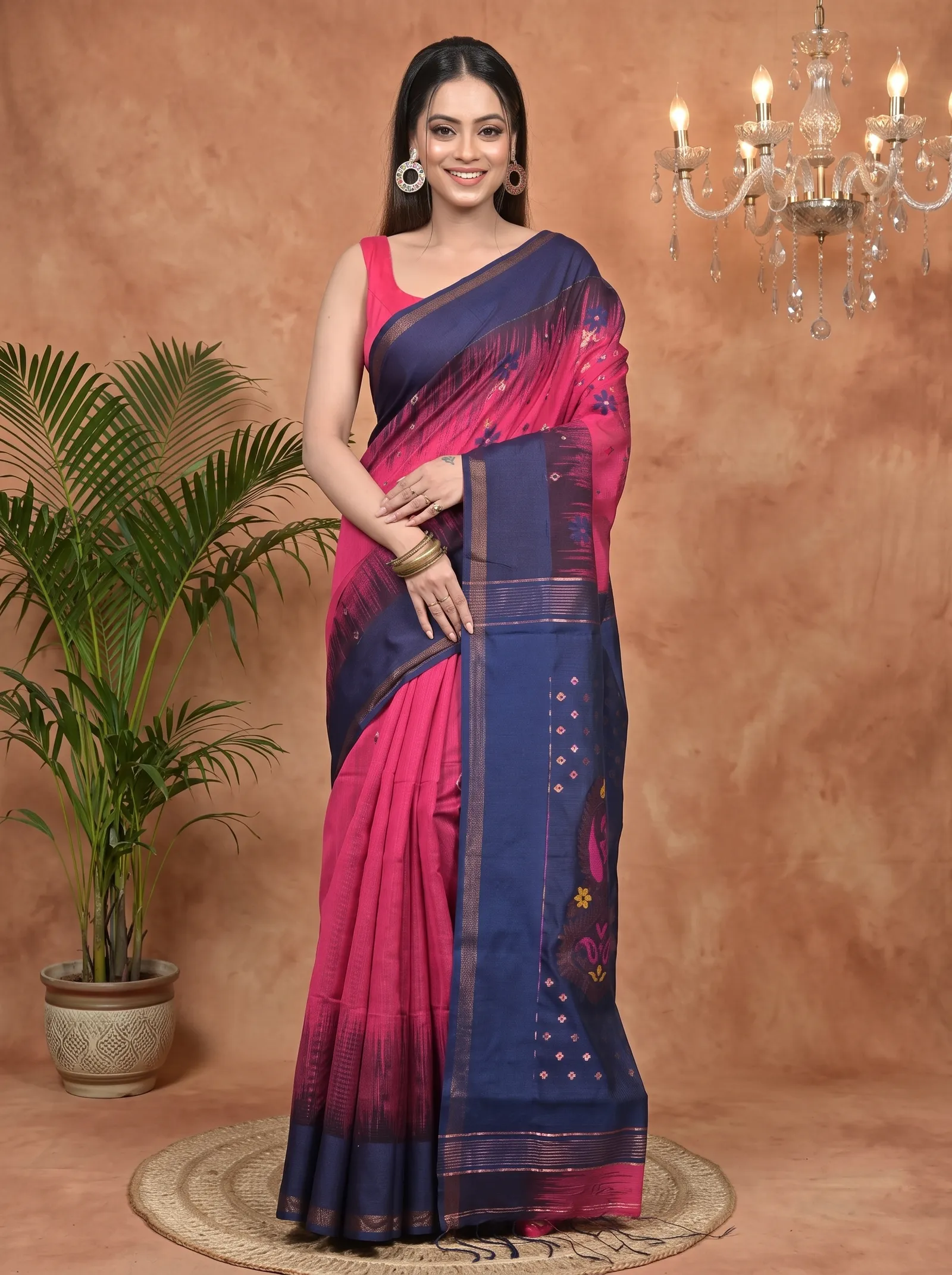 DipDiya Cotton Blend Purpel Blue Parlkim Rooted in Bengal Ikkat Jharna Sarees