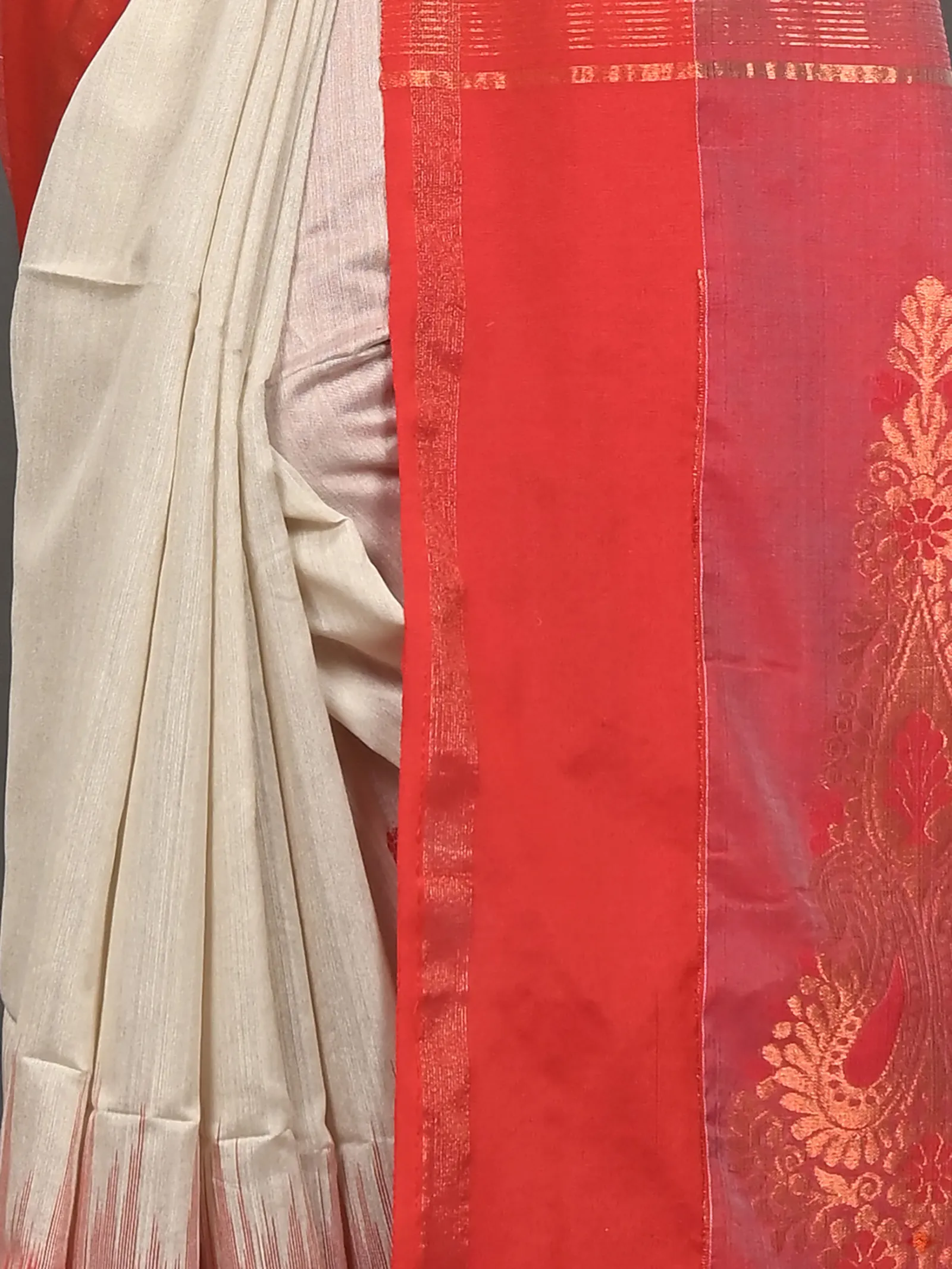DipDiya Cotton Blend Red Cream Parlkim Loom to Love Ikkat Jharna Sarees