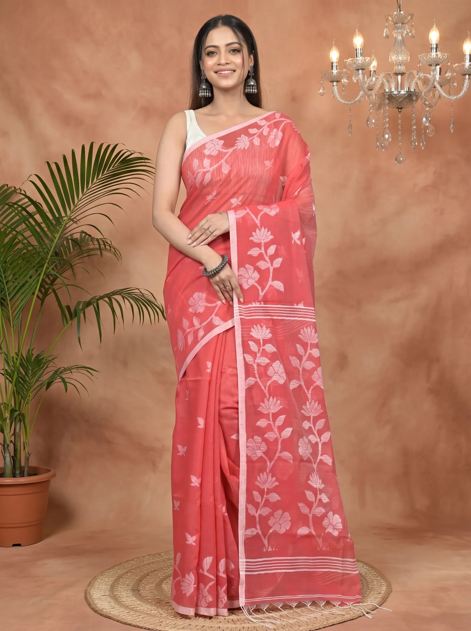 DipDiya Cotton Blend Red Parlon The Bengali Classic Handloom Sarees