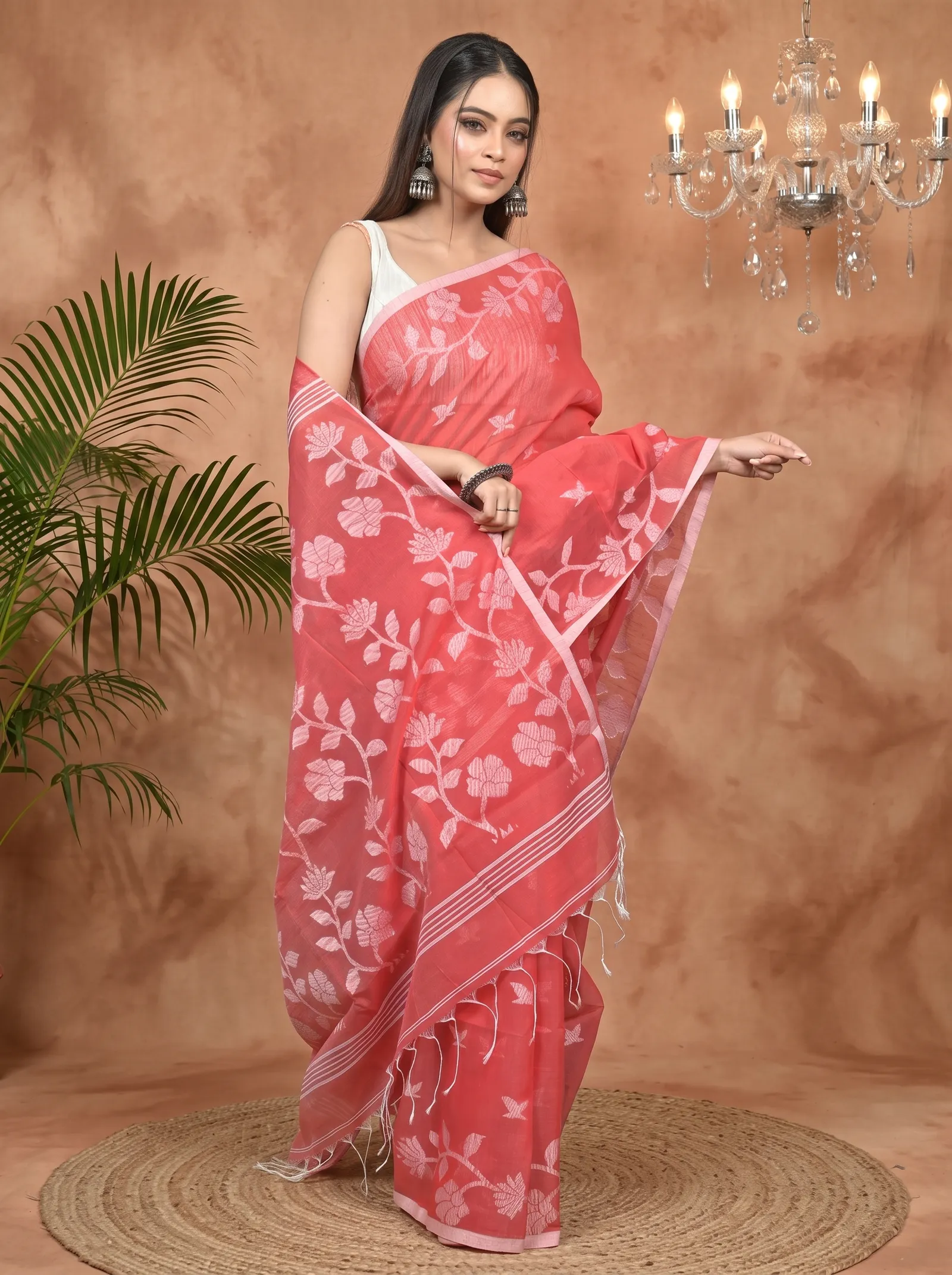 DipDiya Cotton Blend Red Parlon The Bengali Classic Handloom Sarees
