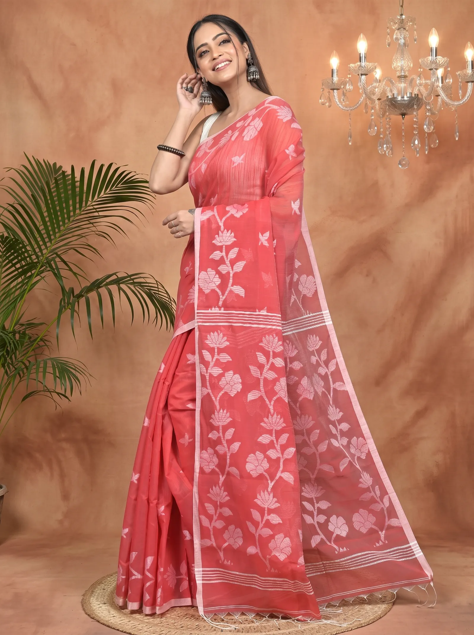 DipDiya Cotton Blend Red Parlon The Bengali Classic Handloom Sarees