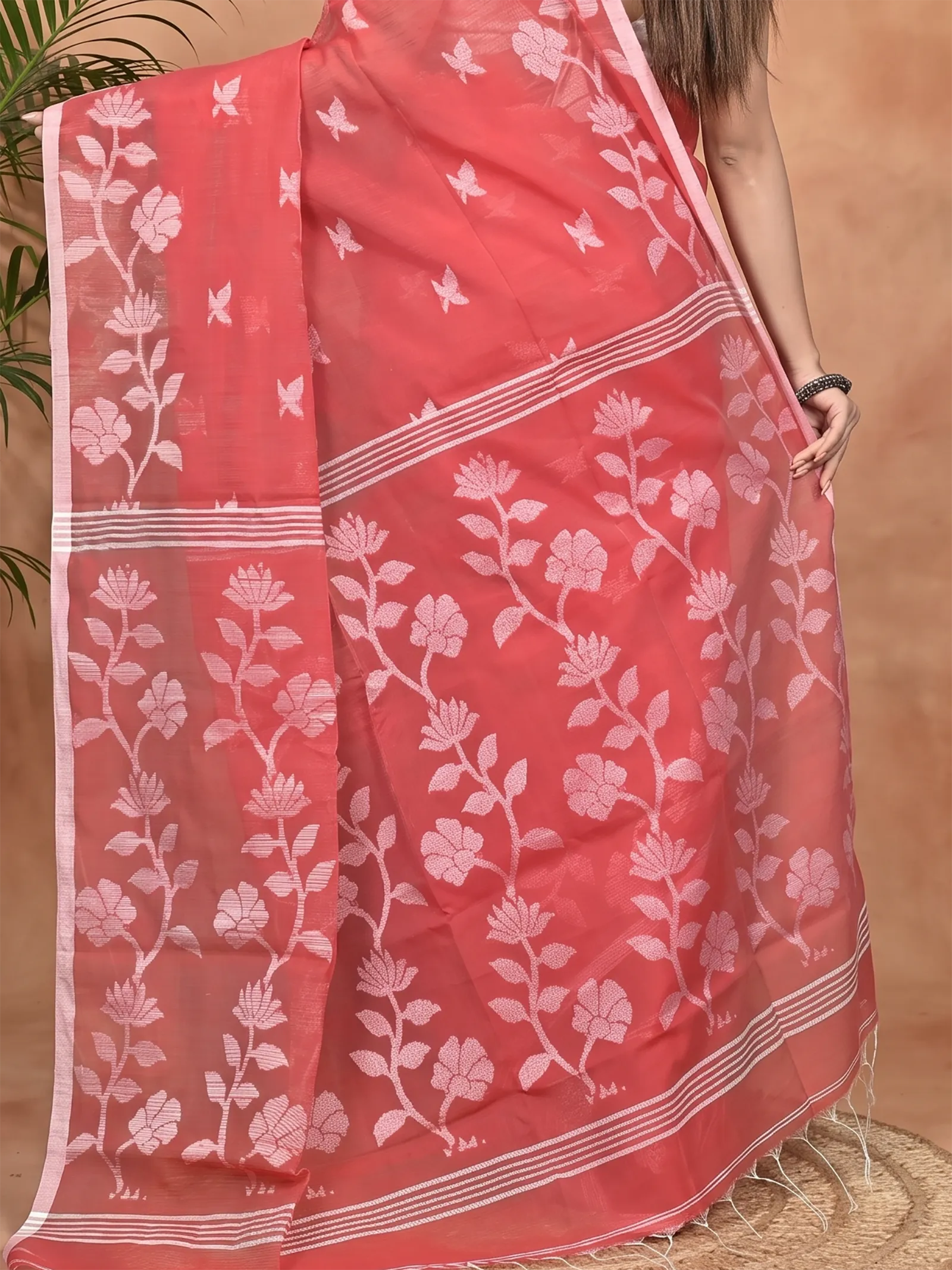 DipDiya Cotton Blend Red Parlon The Bengali Classic Handloom Sarees