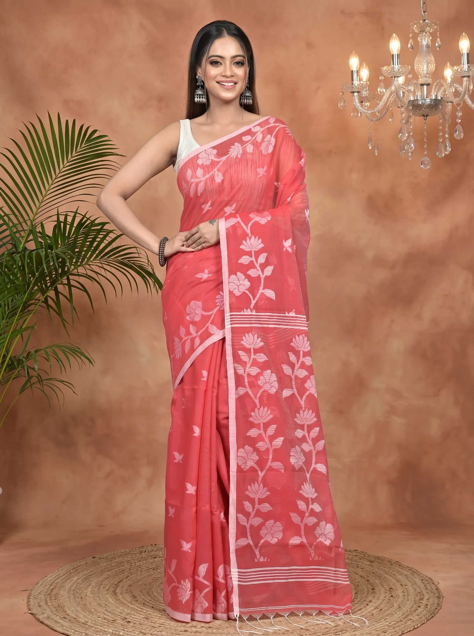 DipDiya Cotton Blend Red Parlon The Bengali Classic Handloom Sarees