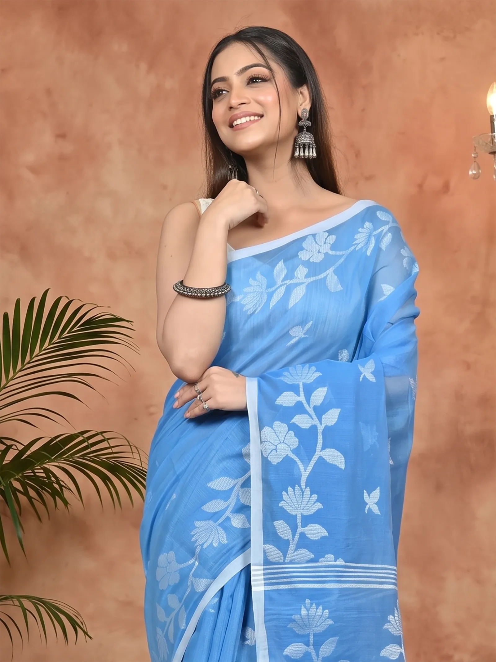 DipDiya Cotton Blend Sky Blue Parlon Threads of Tradition Handloom Sarees