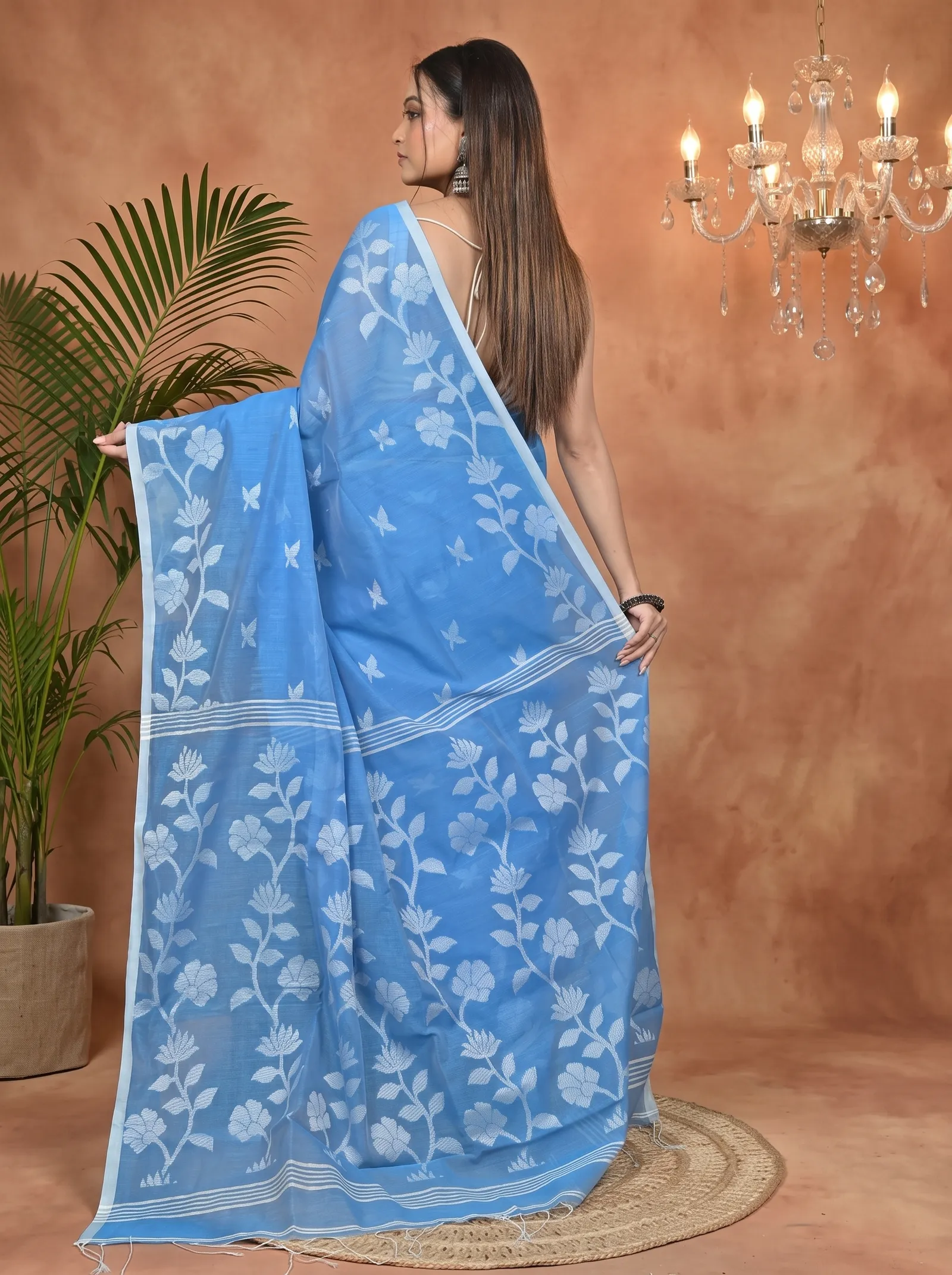 DipDiya Cotton Blend Sky Blue Parlon Threads of Tradition Handloom Sarees