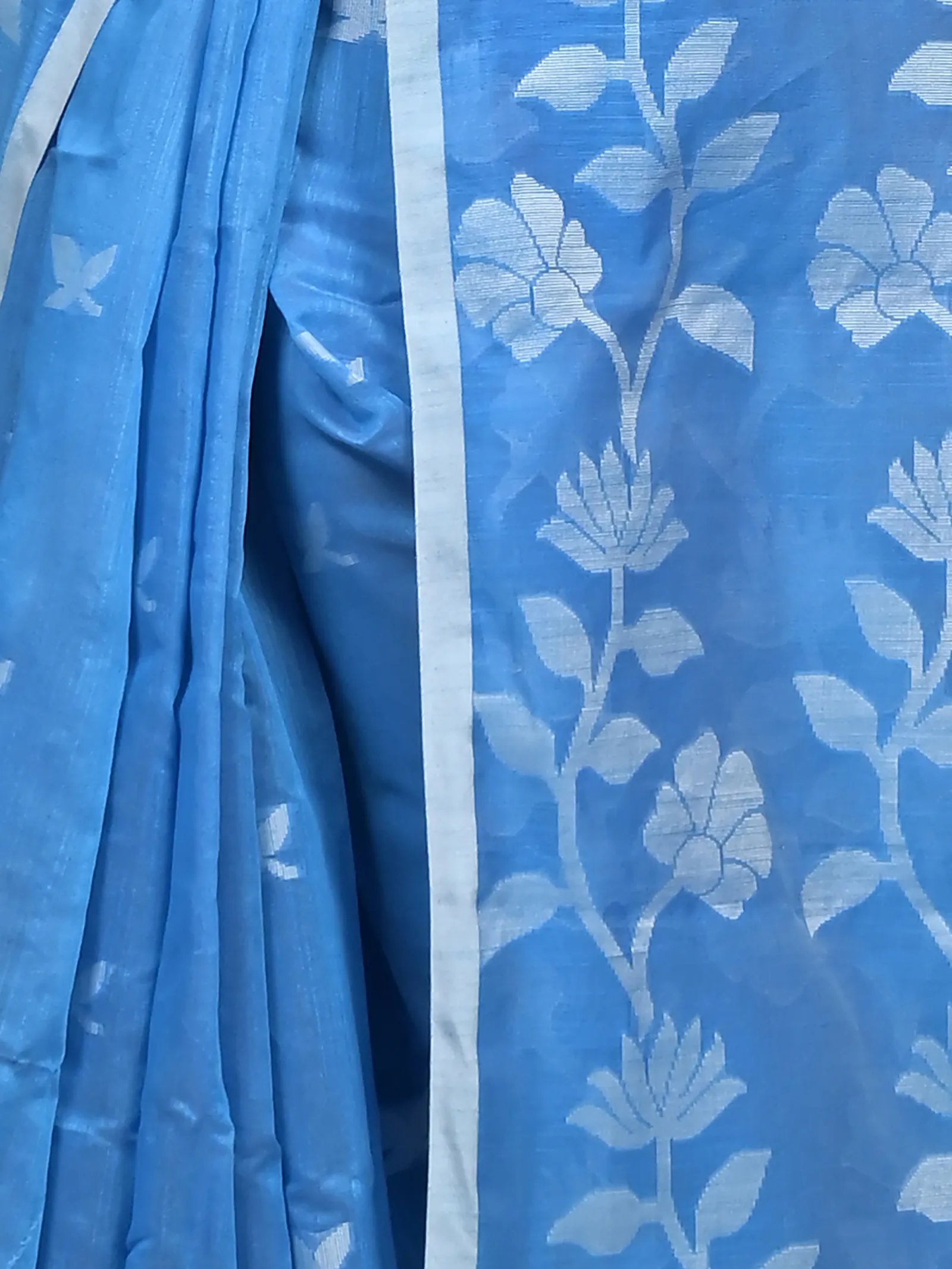 DipDiya Cotton Blend Sky Blue Parlon Threads of Tradition Handloom Sarees