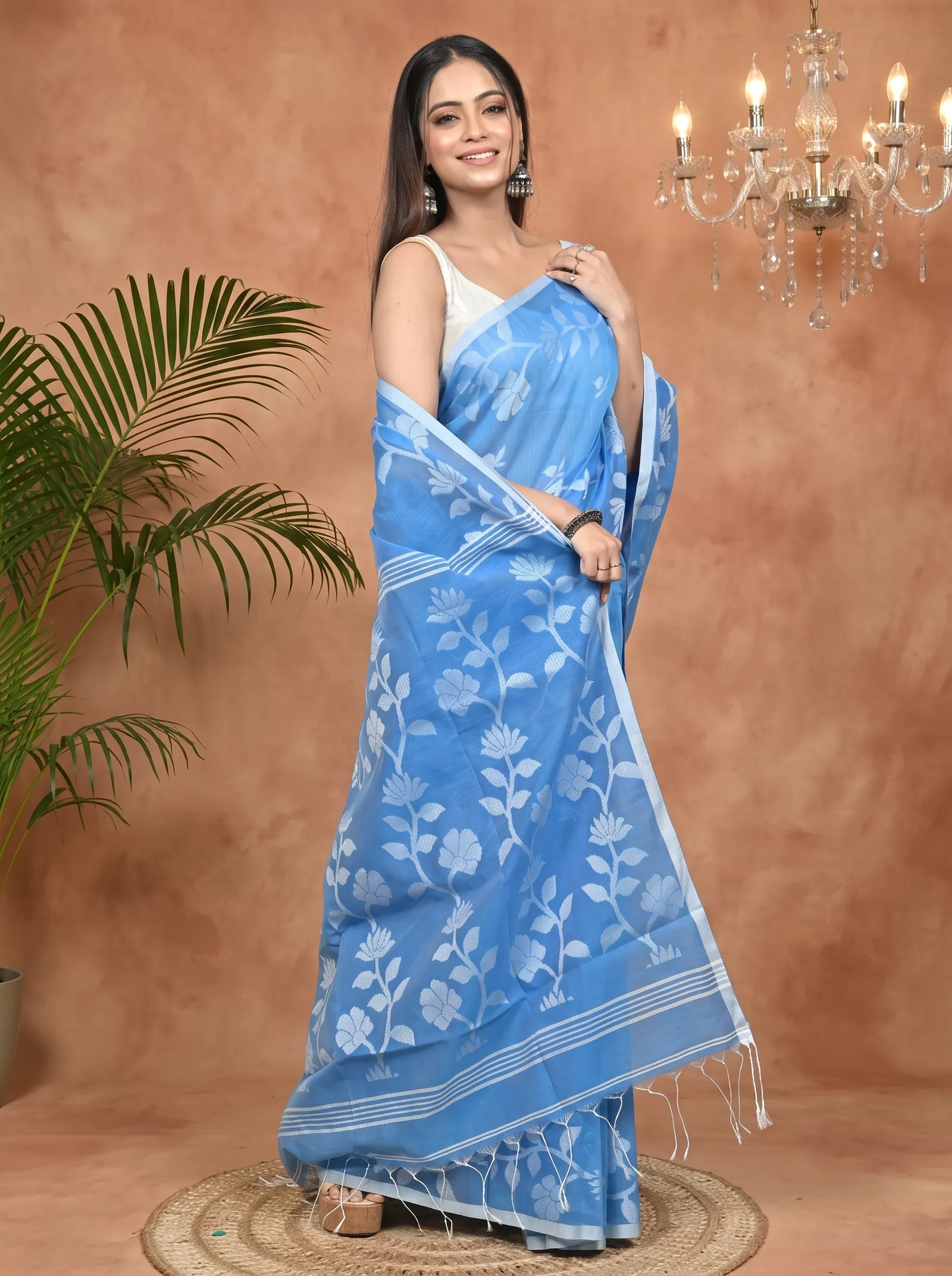 DipDiya Cotton Blend Sky Blue Parlon Threads of Tradition Handloom Sarees