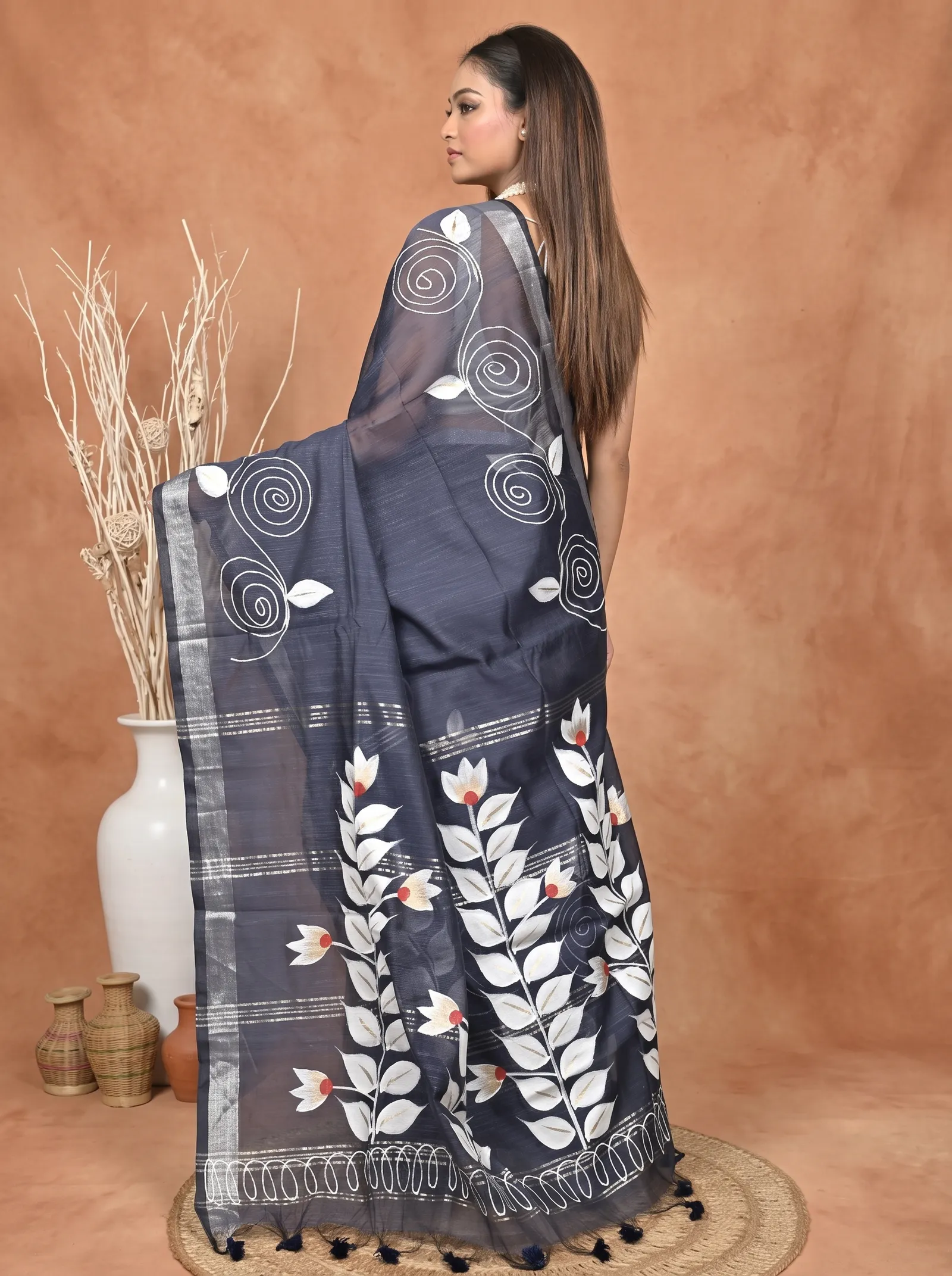 DipDiya Cotton Blend  Traditional Bengali Assh Artisan Crafted Souvar Hand Painted Saree