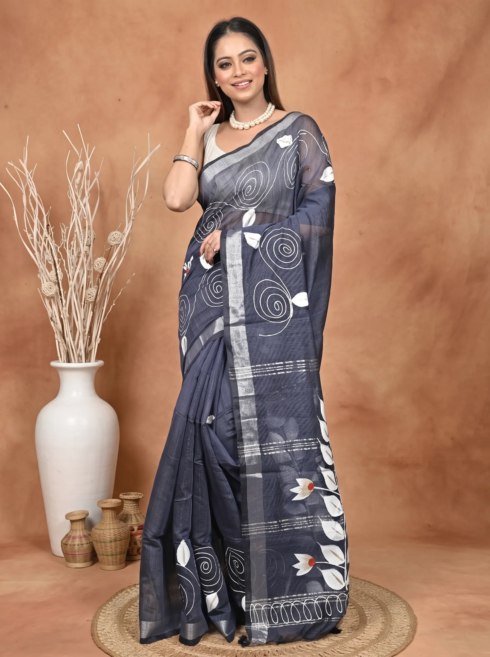 DipDiya Cotton Blend  Traditional Bengali Assh Artisan Crafted Souvar Hand Painted Saree
