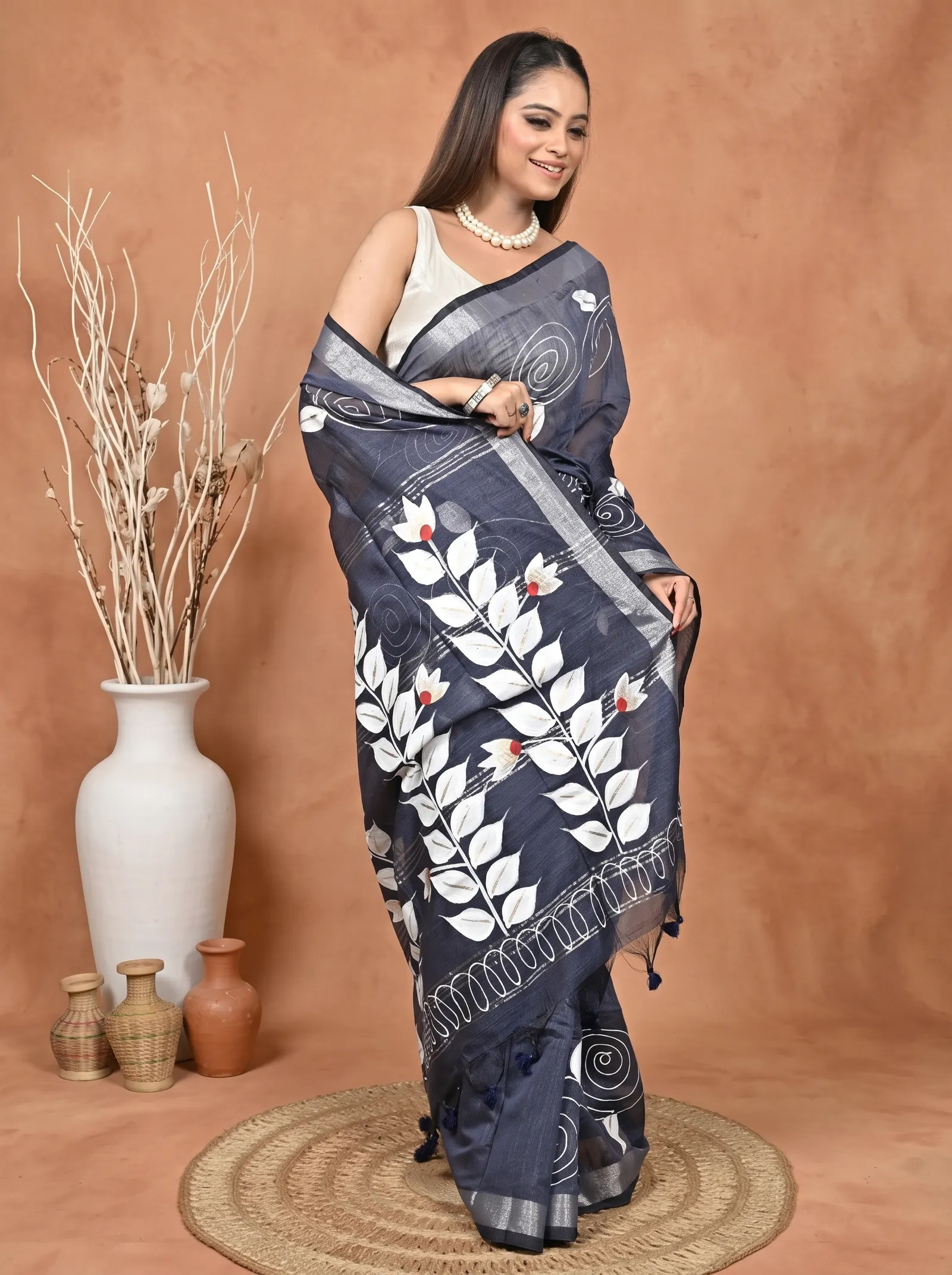 DipDiya Cotton Blend  Traditional Bengali Assh Artisan Crafted Souvar Hand Painted Saree