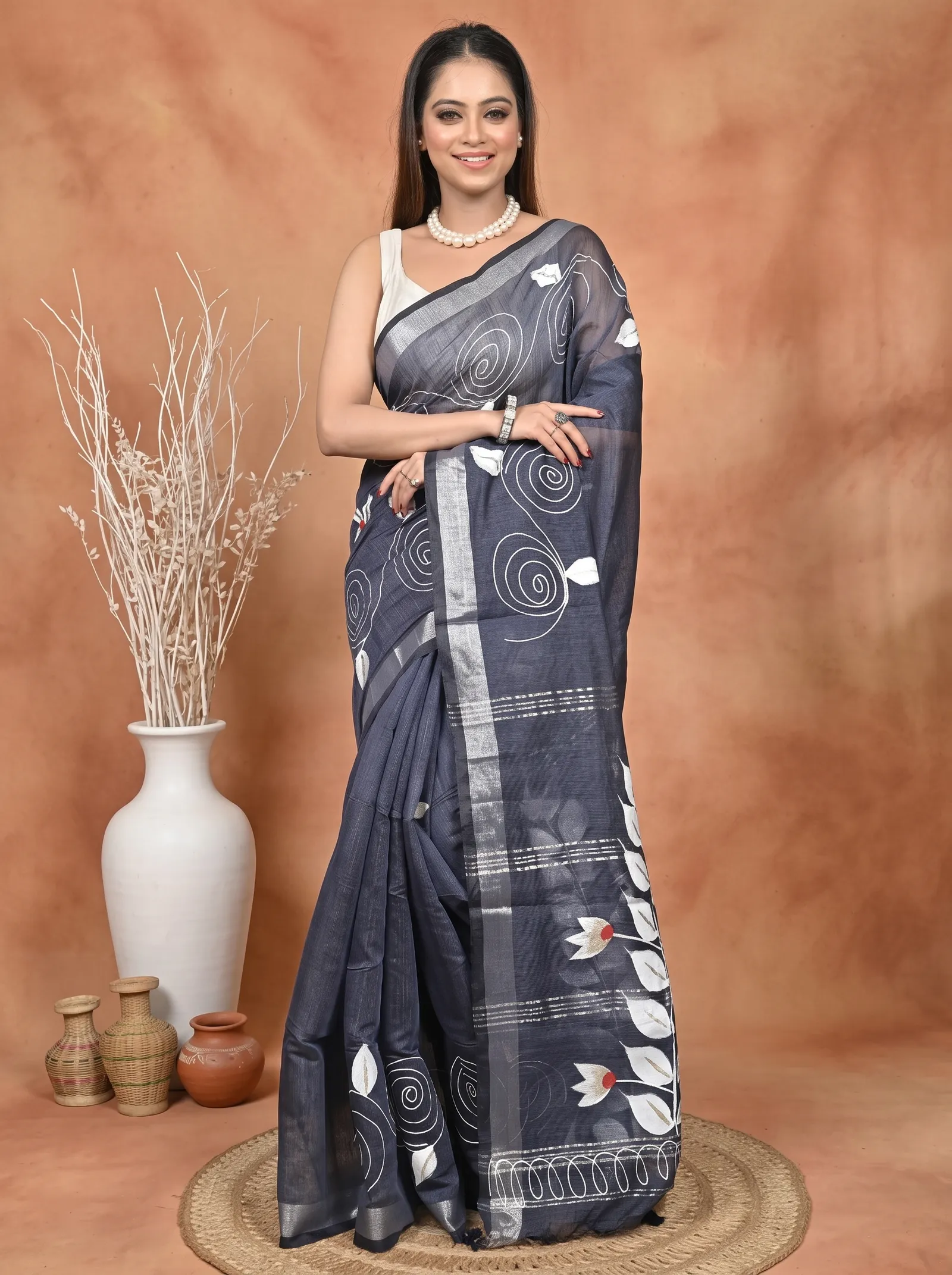 DipDiya Cotton Blend  Traditional Bengali Assh Artisan Crafted Souvar Hand Painted Saree