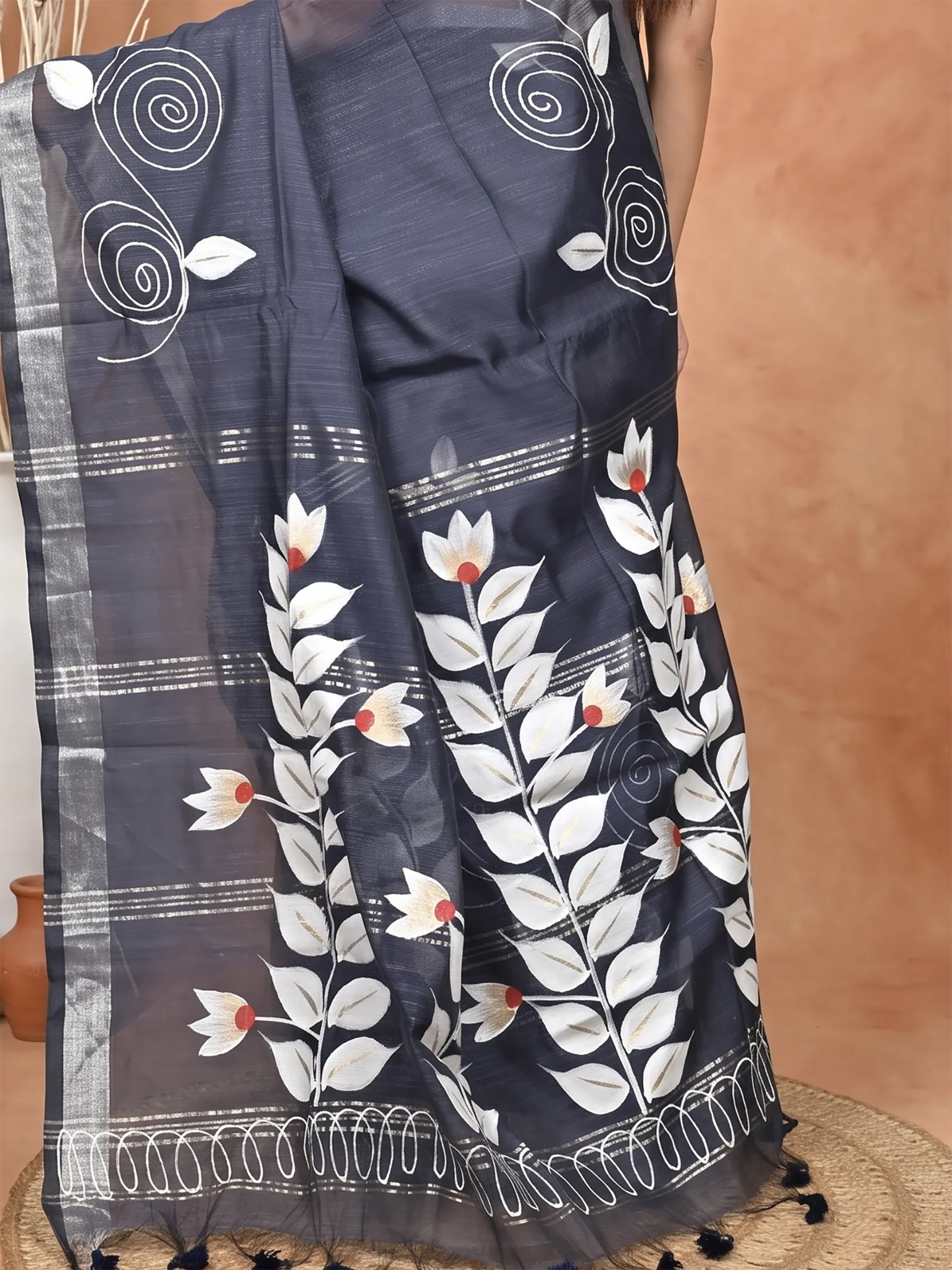 DipDiya Cotton Blend  Traditional Bengali Assh Artisan Crafted Souvar Hand Painted Saree