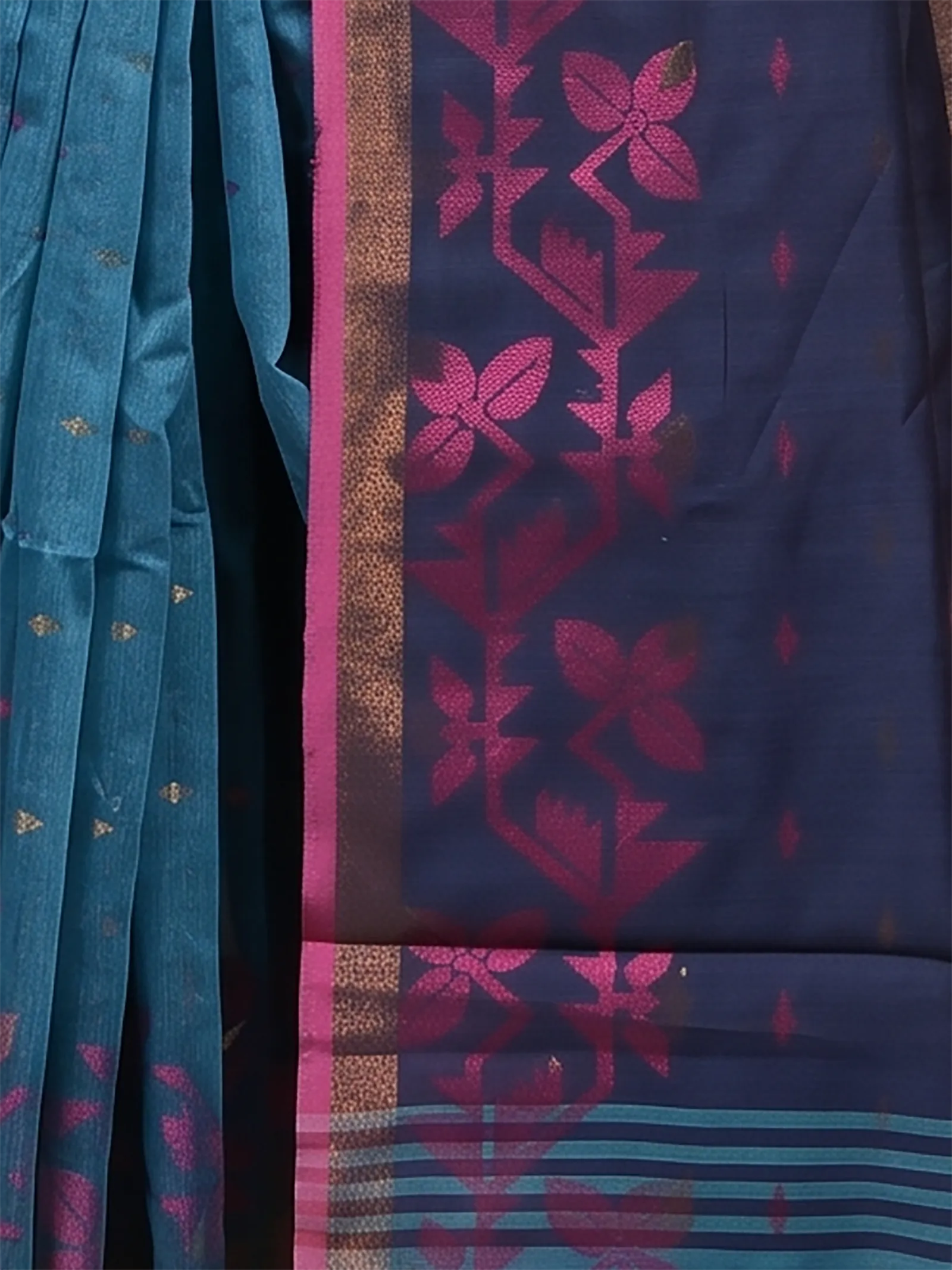 DipDiya Cotton Blend  Traditional Bengali Cobalt Blue Artisan Crafted Parvon Kanjivaram Silk Saree