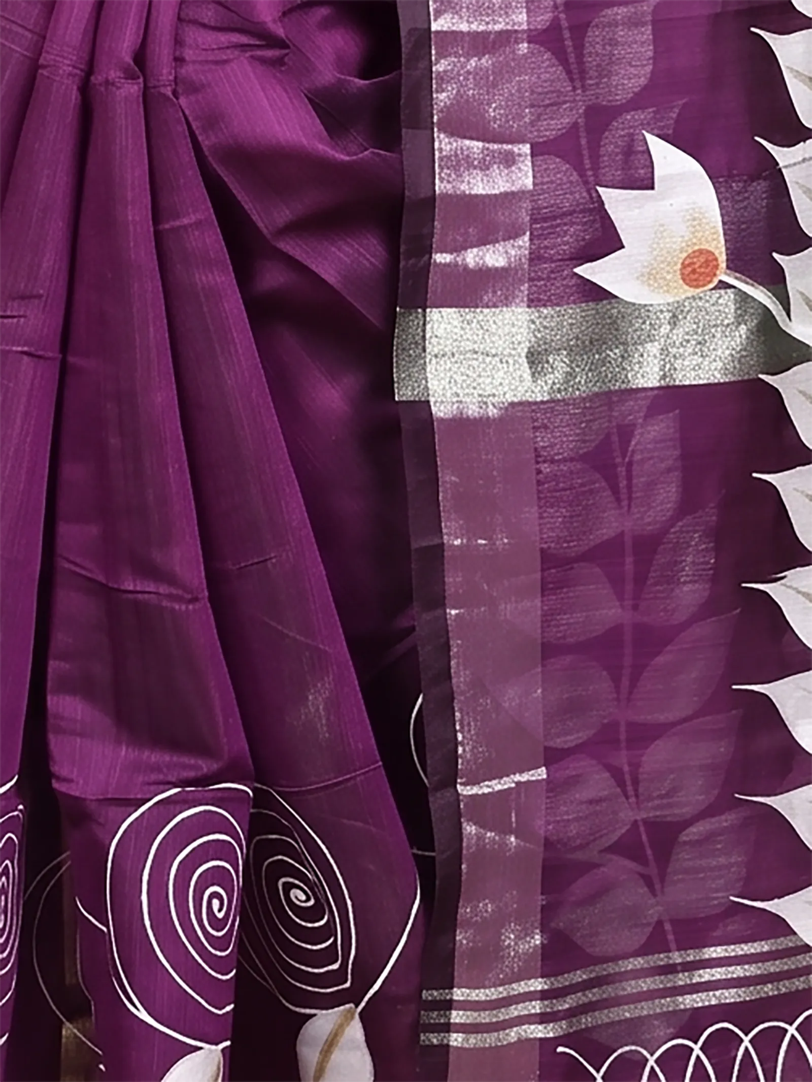 DipDiya Cotton Blend  Traditional Bengali Dark Violet Artisan Crafted Souvar Hand Painted Saree