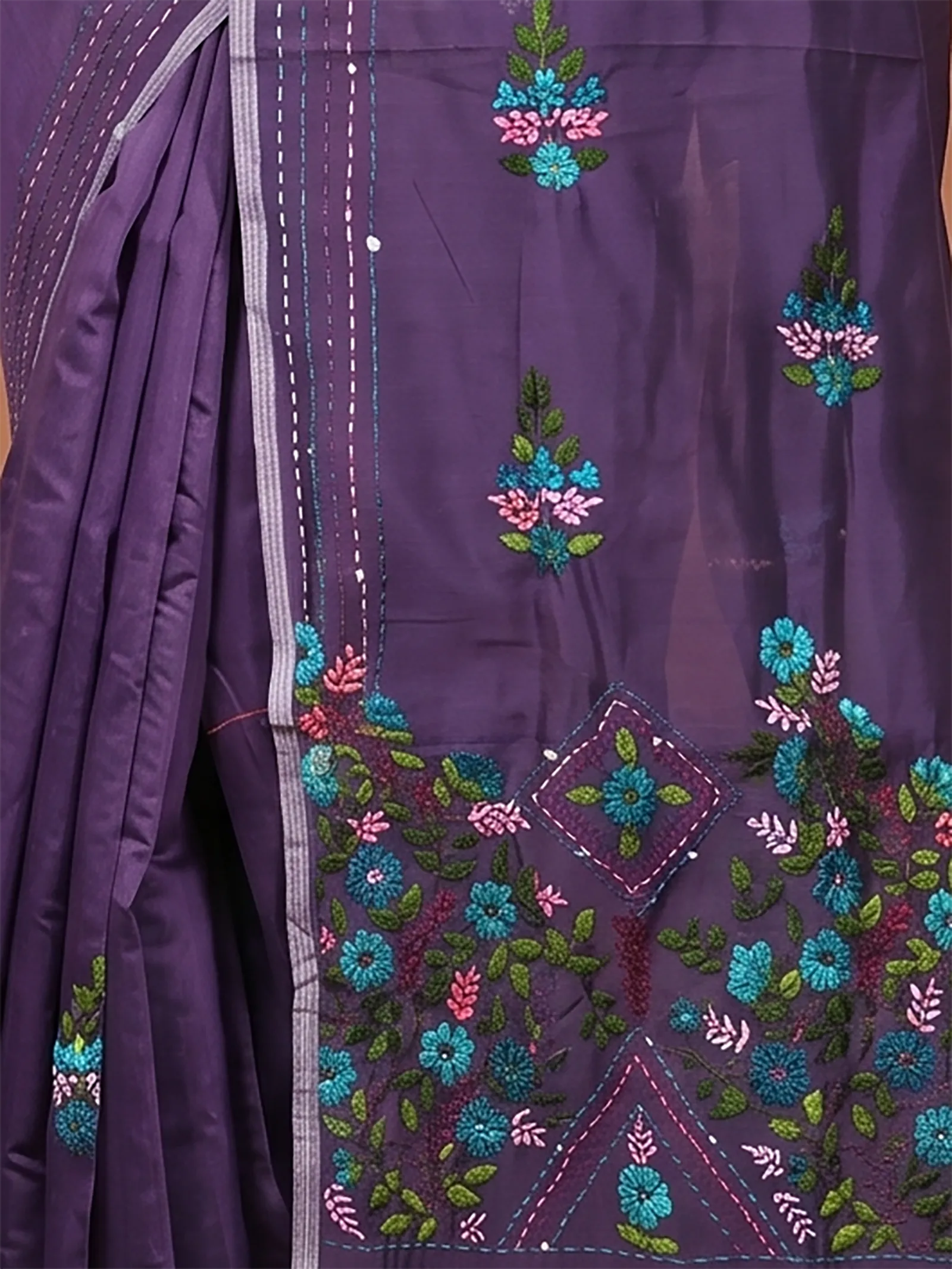 DipDiya Cotton Blend  Traditional Bengali Dark Violet Artisan Crafted Soubun Kathan Saree