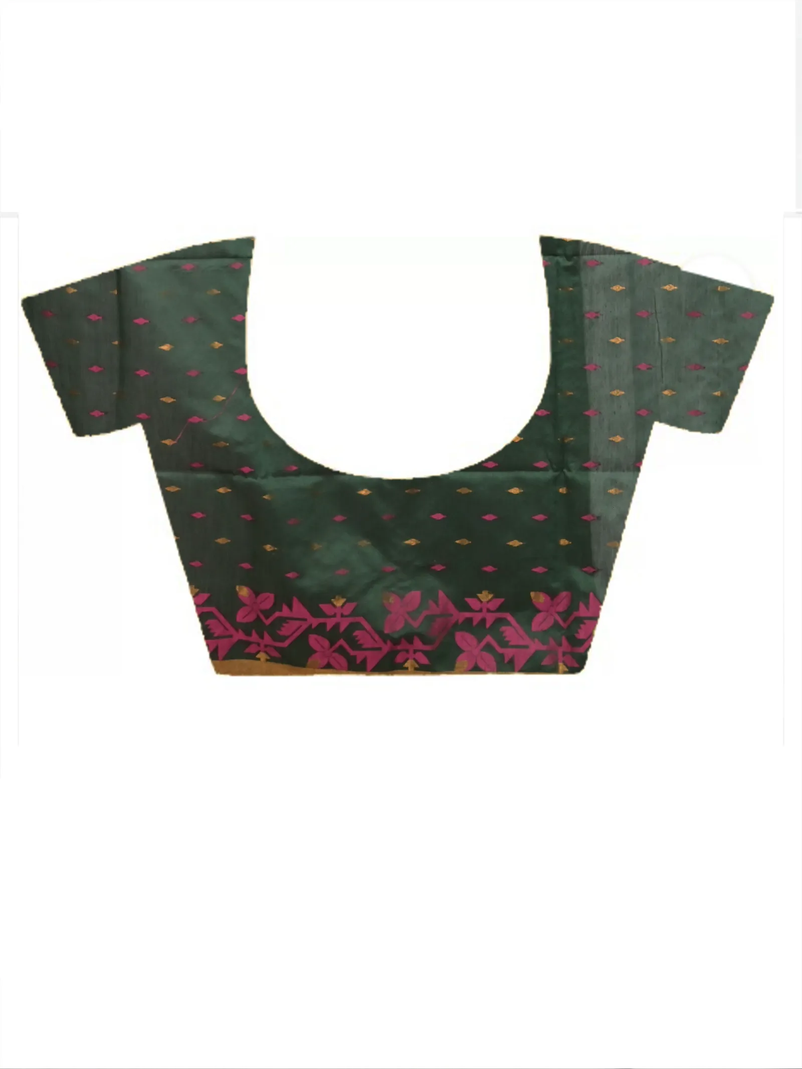 DipDiya Cotton Blend  Traditional Bengali Green Pink Artisan Crafted Parvon Kanjivaram Silk Saree
