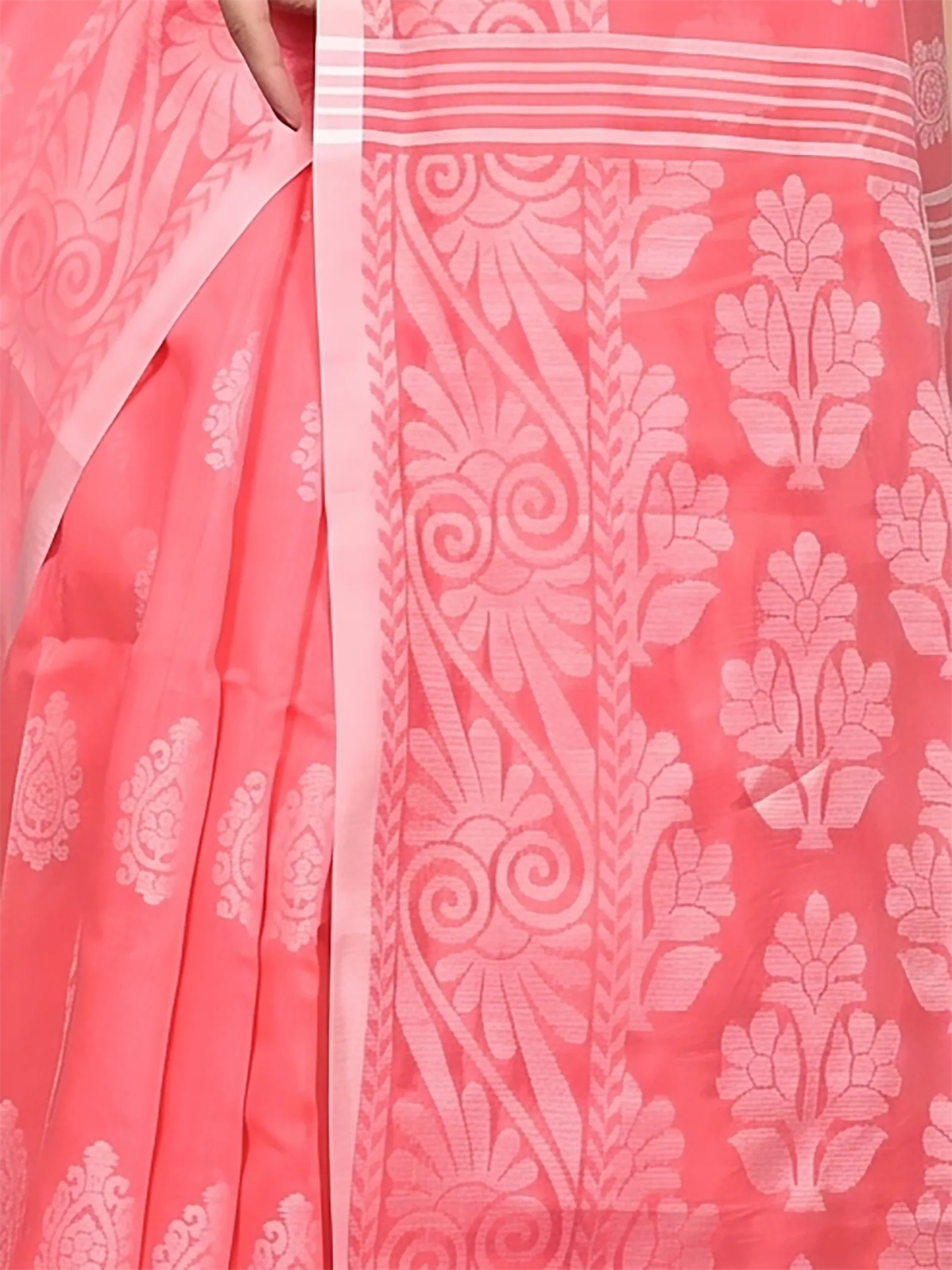 DipDiya Cotton Blend  Traditional Bengali Pink Artisan Crafted Parbit Handloom Saree