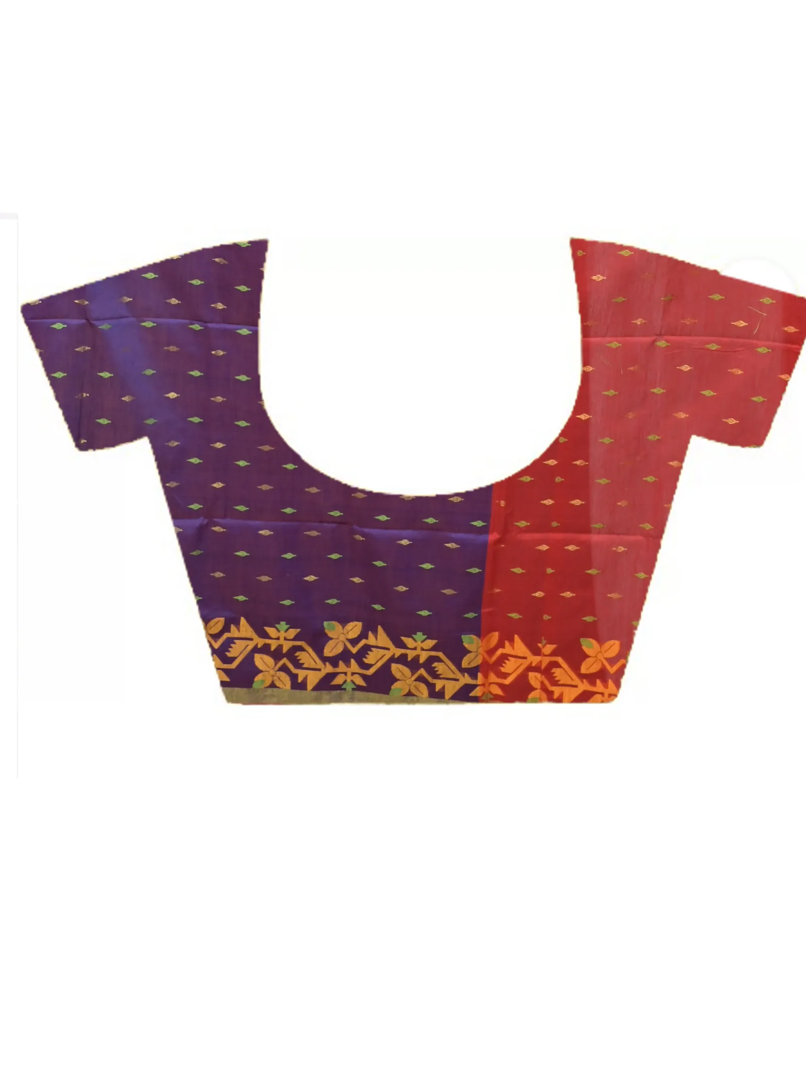 DipDiya Cotton Blend  Traditional Bengali Red Blue Artisan Crafted Parvon Kanjivaram Silk Saree