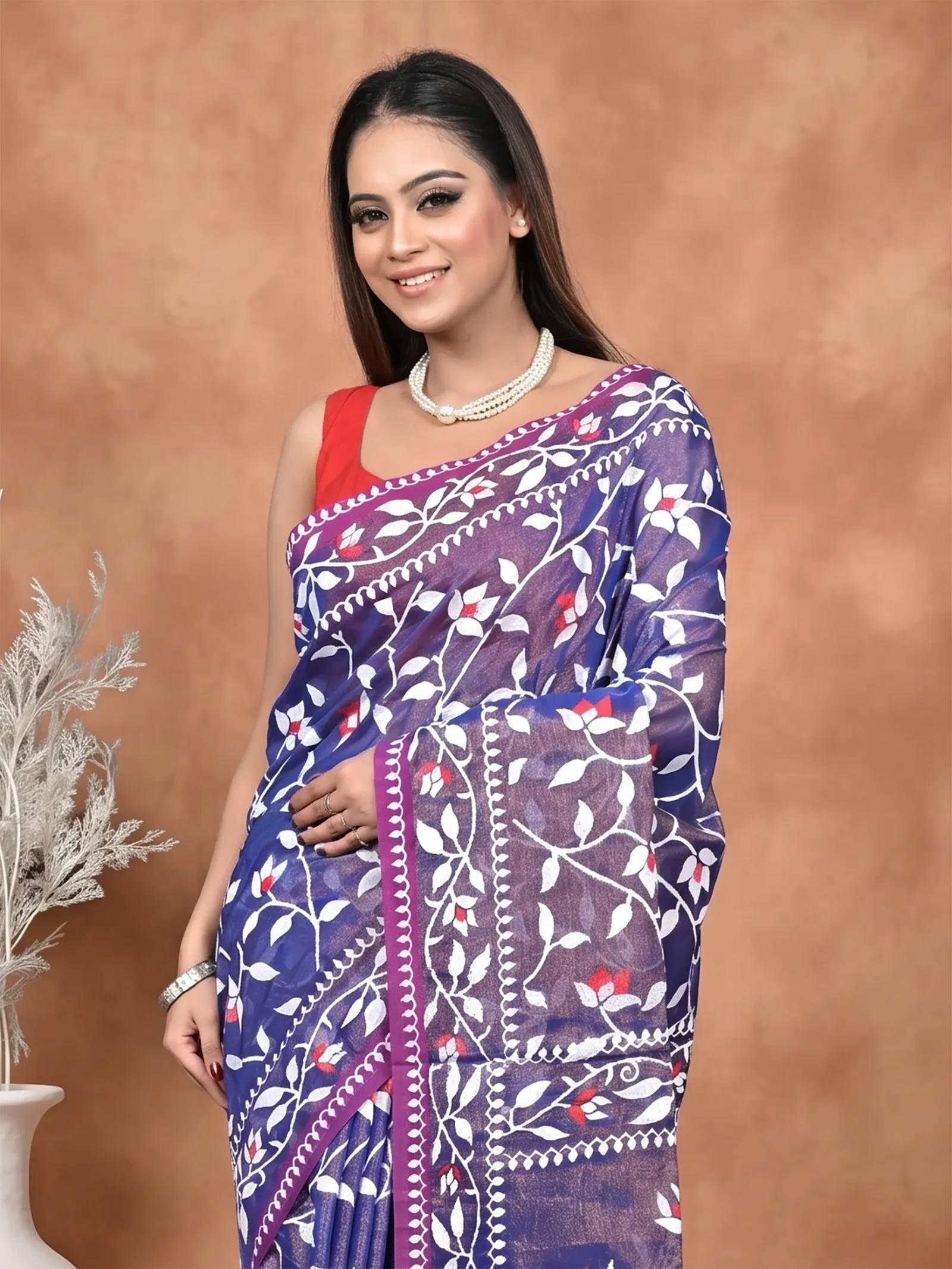 DipDiya Cotton Blend  Traditional Bengali Violet Artisan Crafted Parbun Handloom Saree